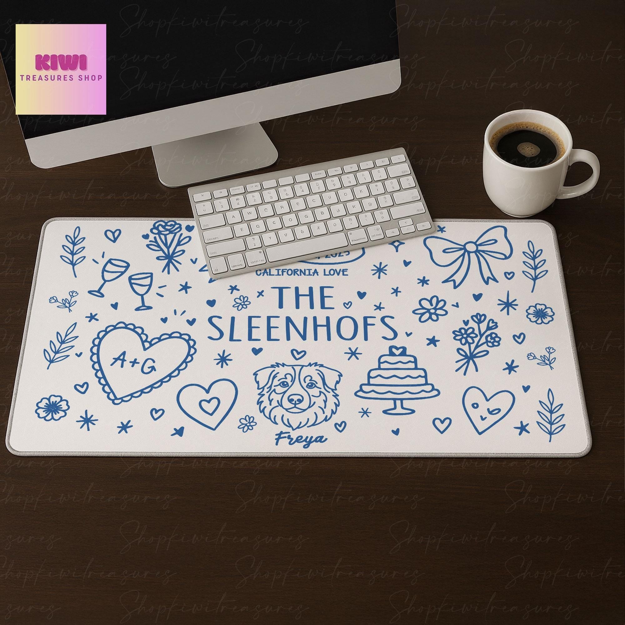 Custom Wedding Mouse Pad – Personalized Couple Name Desk Mat with Date, Location & Pet – Cute Newlywed Gift – Anniversary Office Decor