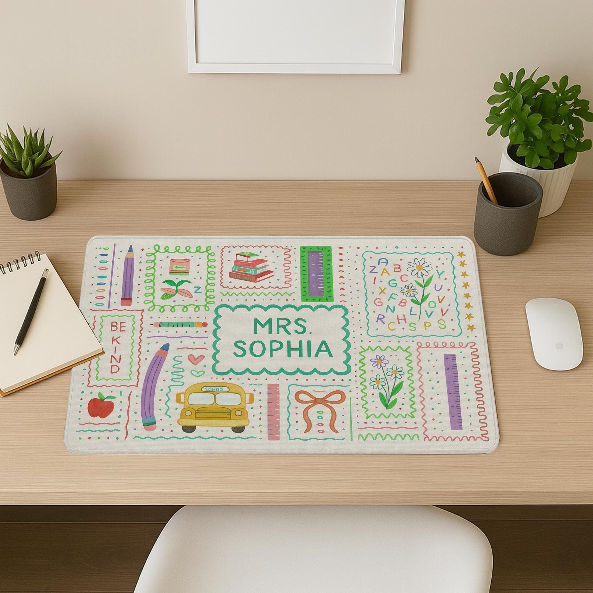 Custom Teacher Mouse Pad – Personalized Classroom Desk Mat with Name – Cute Back to School Gift for Teachers – Elementary Teacher Decor