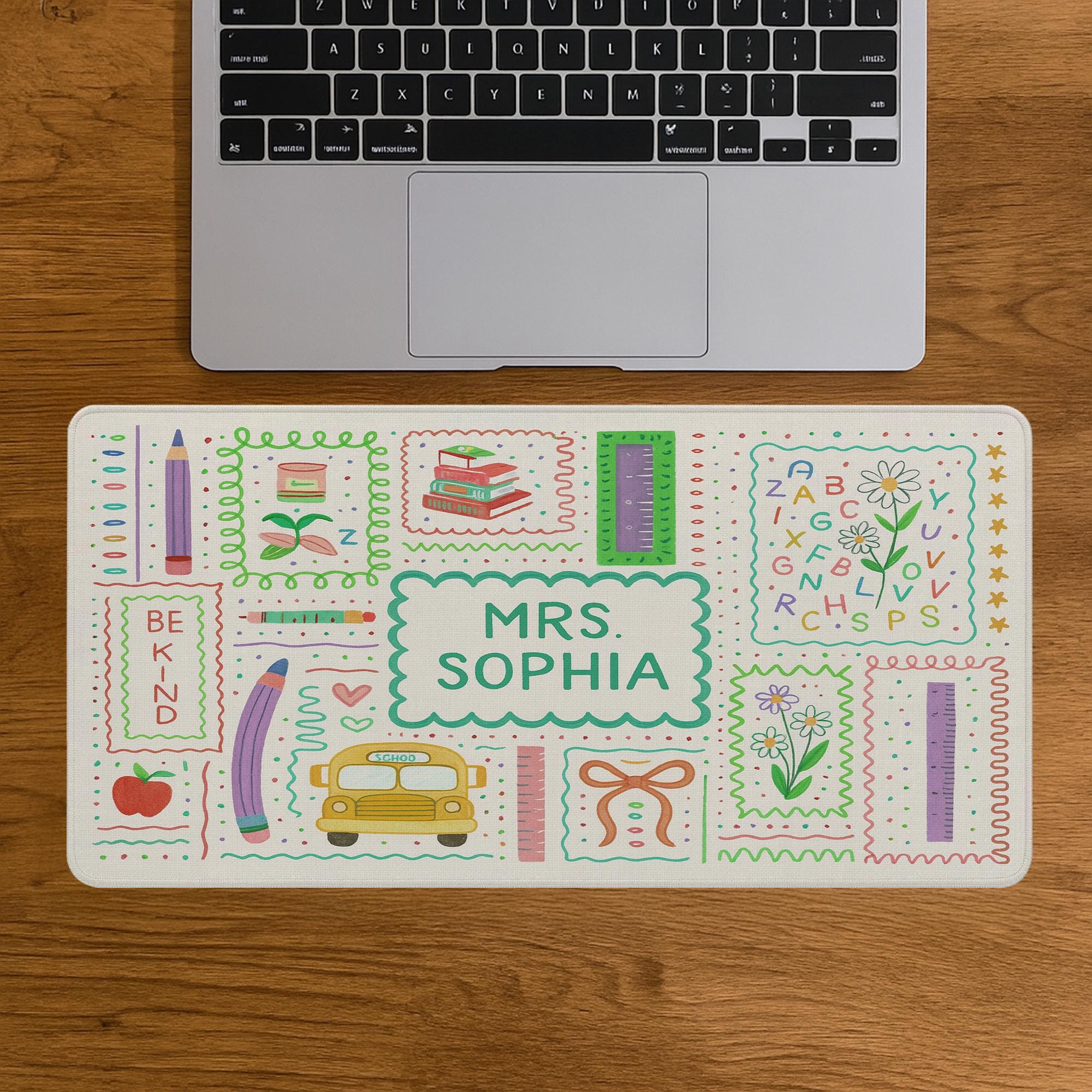 Custom Teacher Mouse Pad – Personalized Classroom Desk Mat with Name – Cute Back to School Gift for Teachers – Elementary Teacher Decor