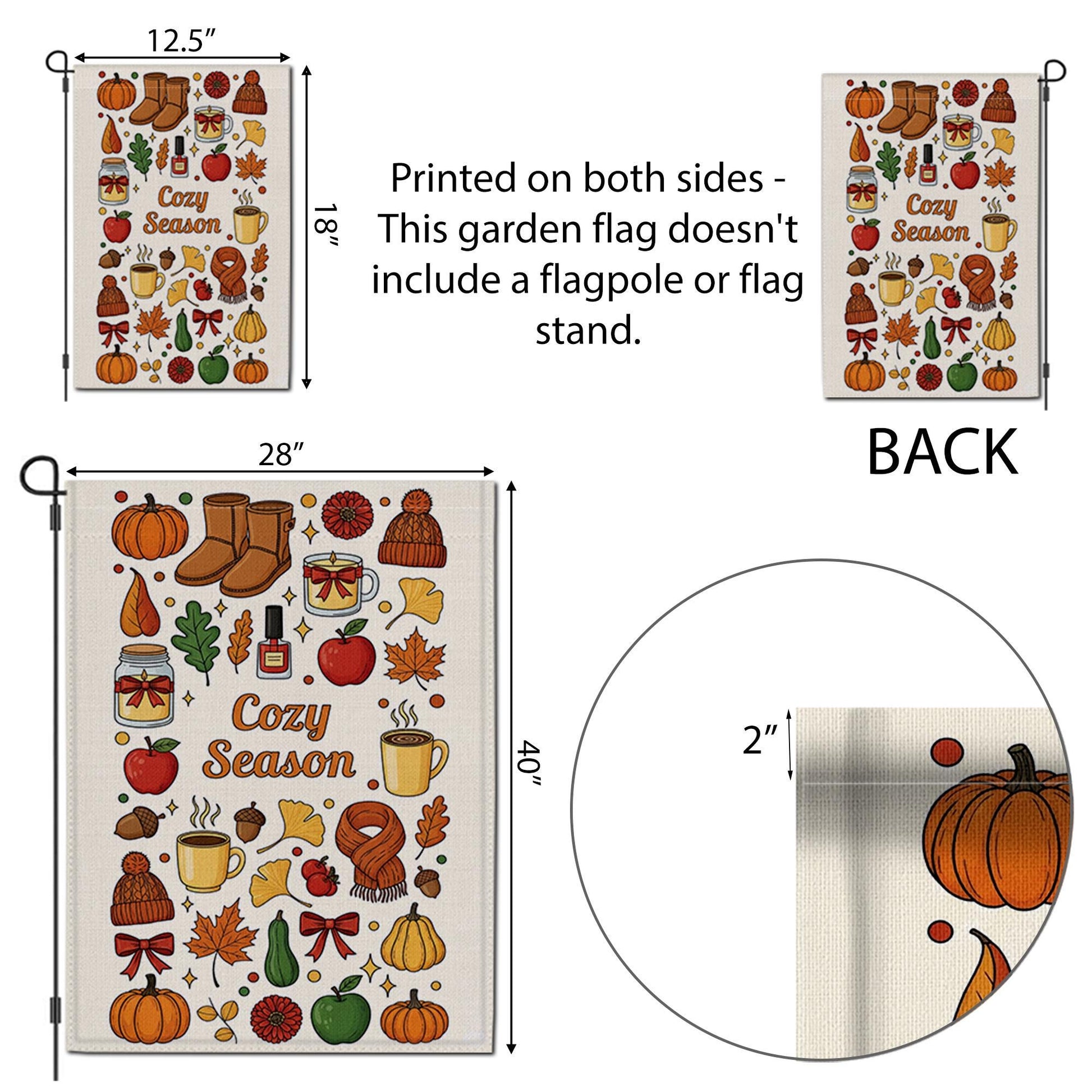 Cozy Season Fall Garden Flag – Autumn Outdoor Yard Decor with Pumpkins, Mugs & Leaves – Cute Thanksgiving Porch Decoration