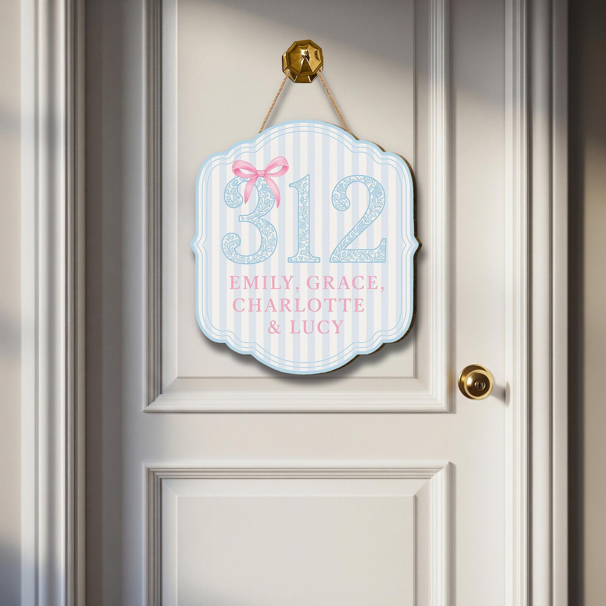 Custom Dorm Room Door Sign – Personalized Chinoiserie Room Number Plaque – Blue and Pink Roommate Name Sign – College Decor
