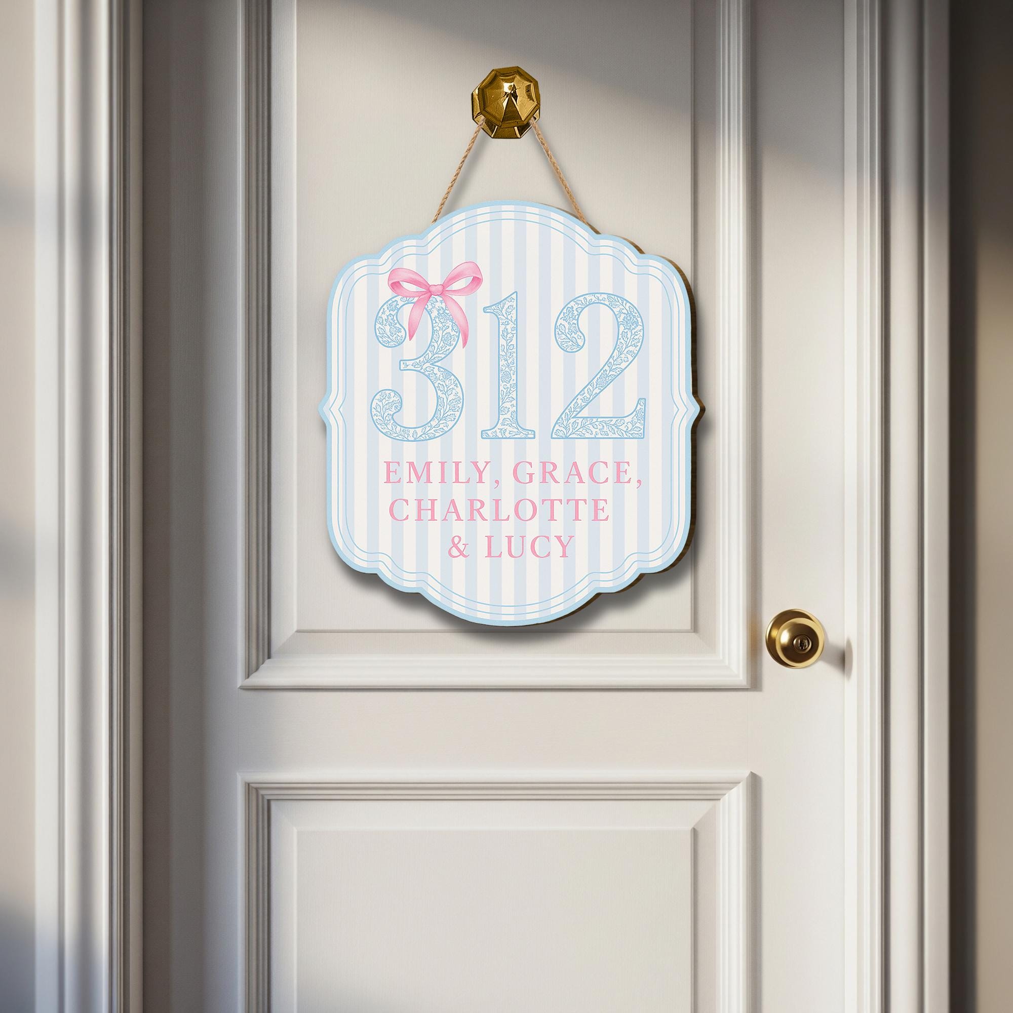 Custom Dorm Room Door Sign – Personalized Chinoiserie Room Number Plaque – Blue and Pink Roommate Name Sign – College Decor