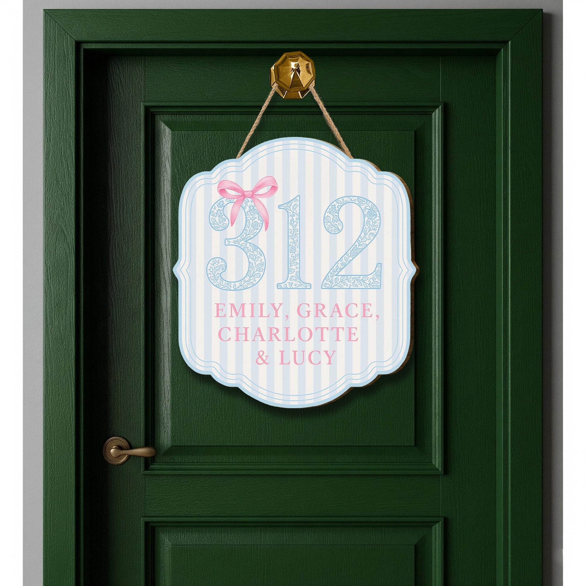 Custom Dorm Room Door Sign – Personalized Chinoiserie Room Number Plaque – Blue and Pink Roommate Name Sign – College Decor