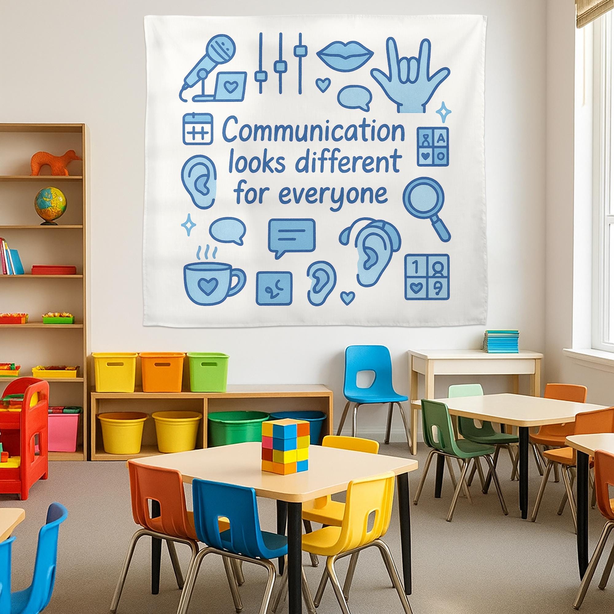Communication Looks Different Tapestry, Speech Therapy Wall Hanging, SLP Office Classroom Decor, Inclusive Communication Art