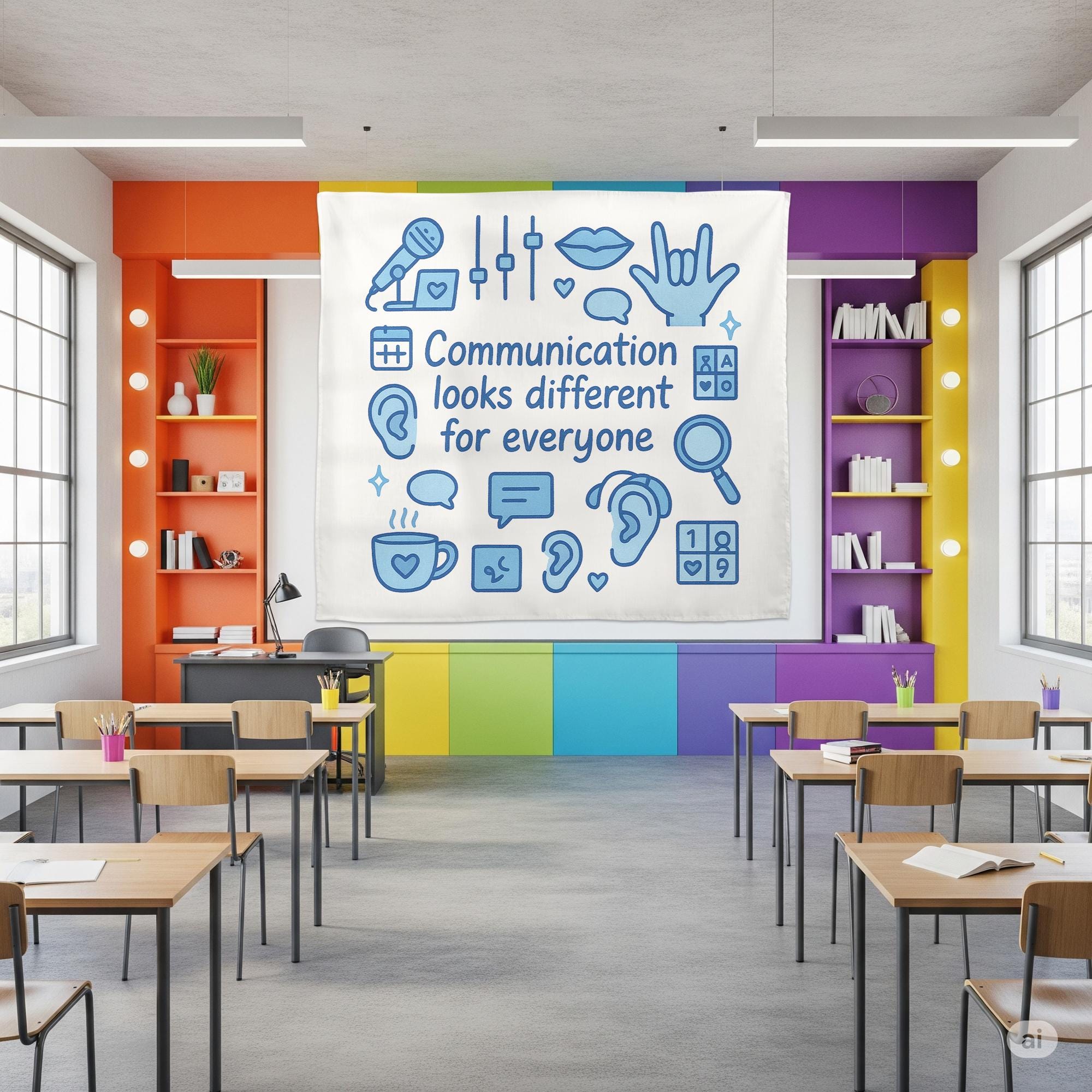 Communication Looks Different Tapestry, Speech Therapy Wall Hanging, SLP Office Classroom Decor, Inclusive Communication Art