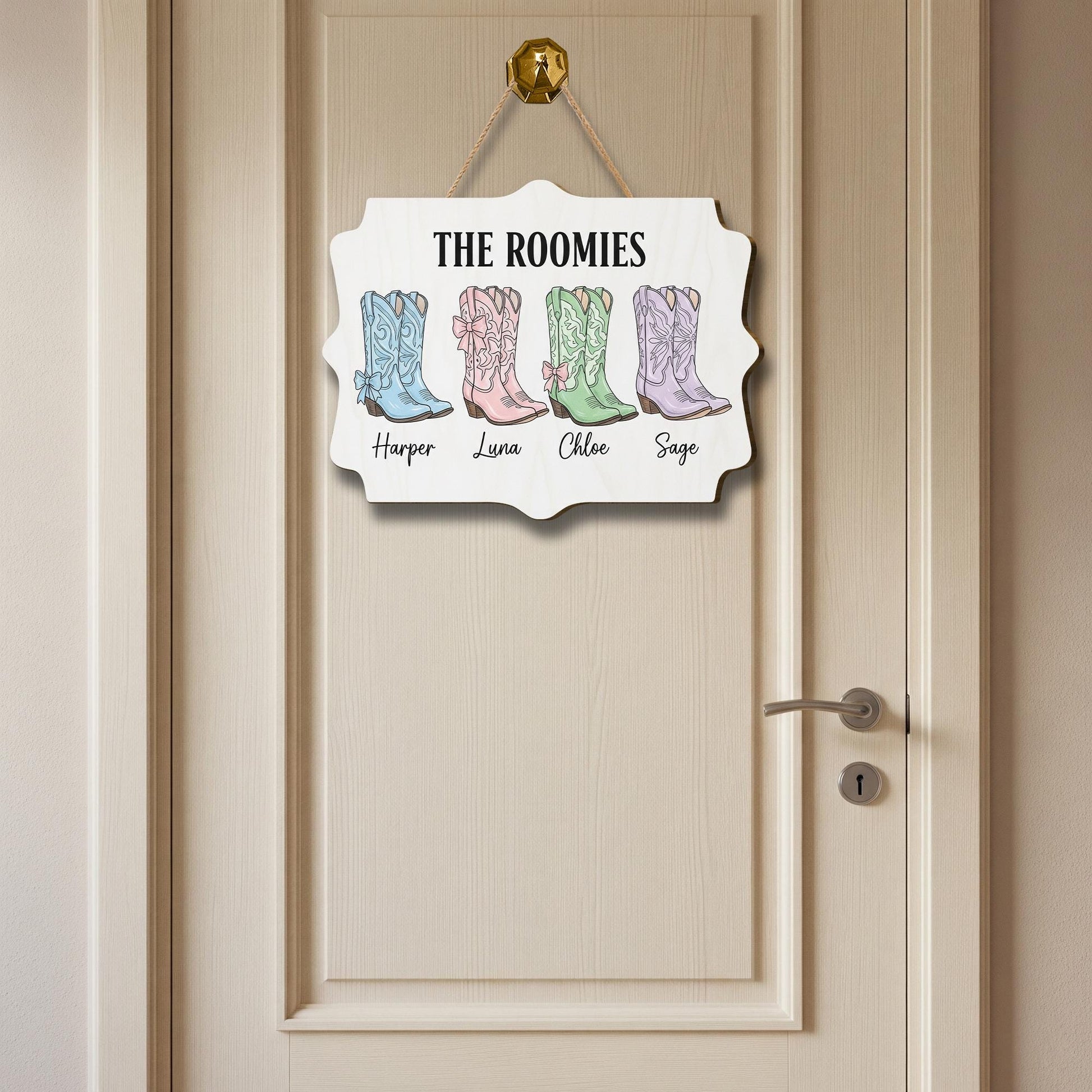 Cowgirl Roomies Sign, Custom Roomie Door Plaque, Dorm Room Door Hanger with Cowboy Boots, Personalized Room Decor