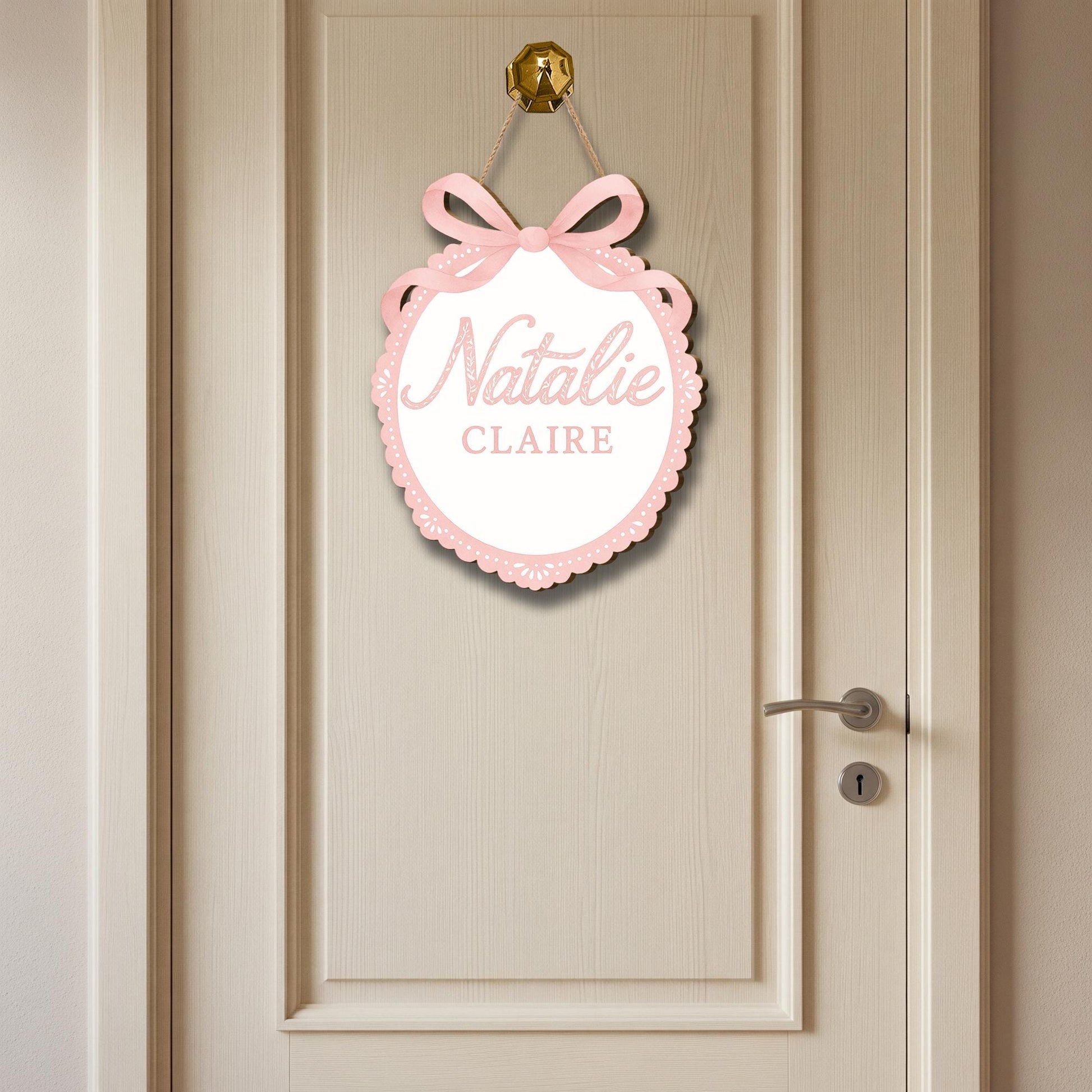 Personalized Baby Door Sign – Custom Chinoiserie Name Plaque with Bow – Newborn Nursery Decor or Hospital Door Hanger