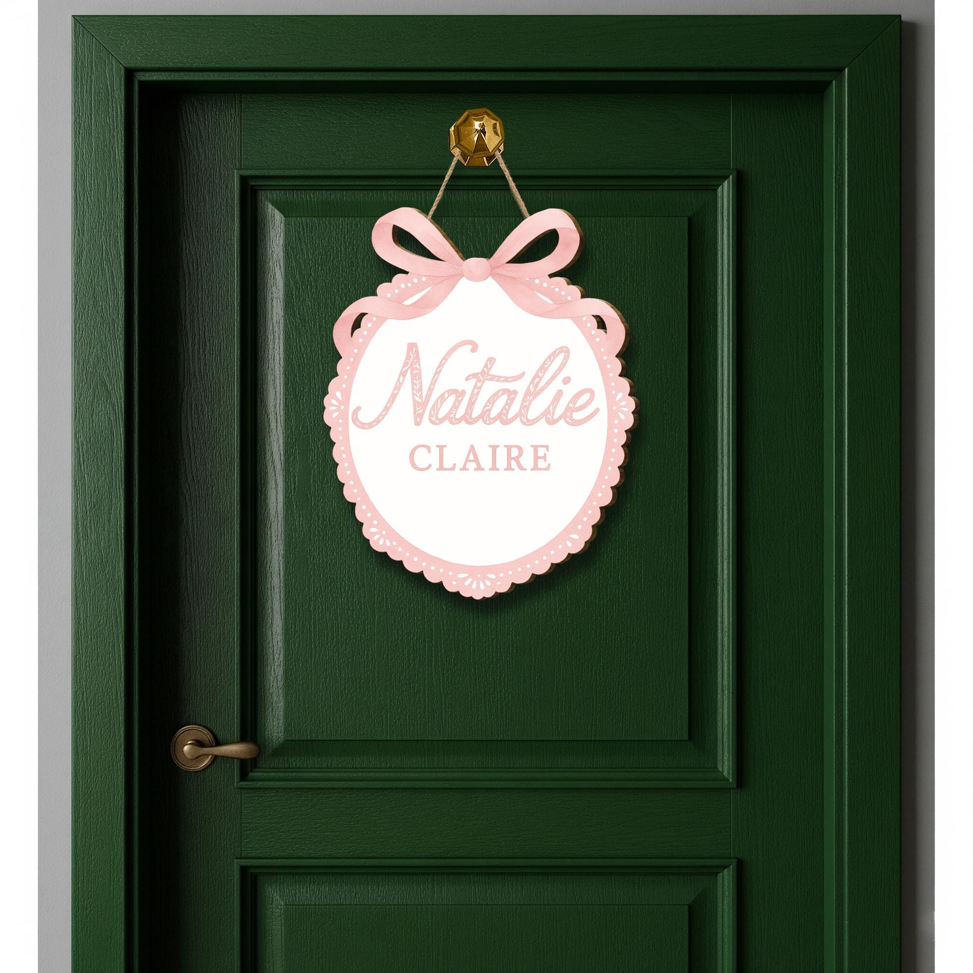 Personalized Baby Door Sign – Custom Chinoiserie Name Plaque with Bow – Newborn Nursery Decor or Hospital Door Hanger