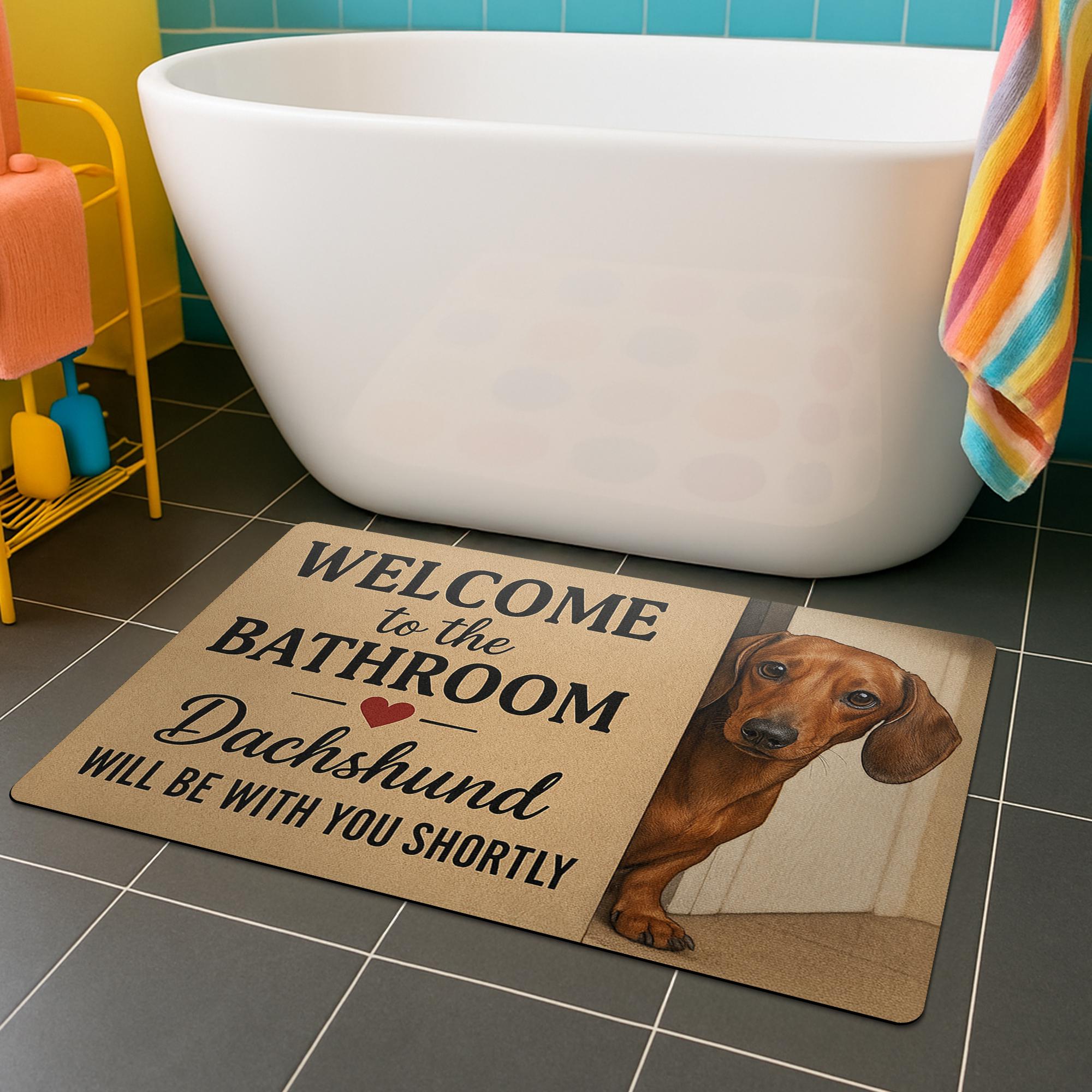 Custom Dog Mat,Dachshund Bathroom Mat, Funny Dog Bath Rug, Welcome Bathroom Decor, Wiener Dog Floor Mat, Pet Lover Gift,Cute Sausage Dog Rug