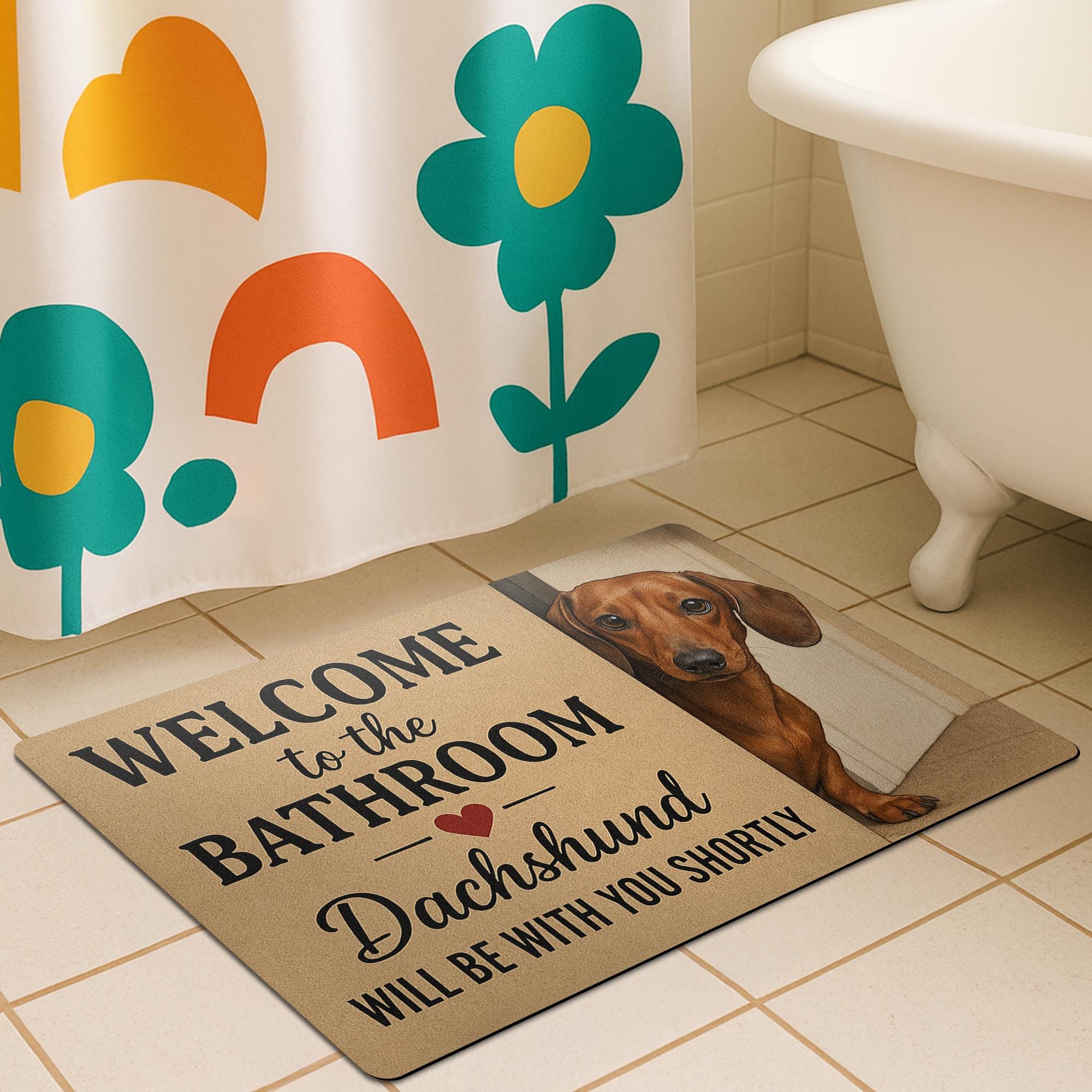Custom Dog Mat,Dachshund Bathroom Mat, Funny Dog Bath Rug, Welcome Bathroom Decor, Wiener Dog Floor Mat, Pet Lover Gift,Cute Sausage Dog Rug