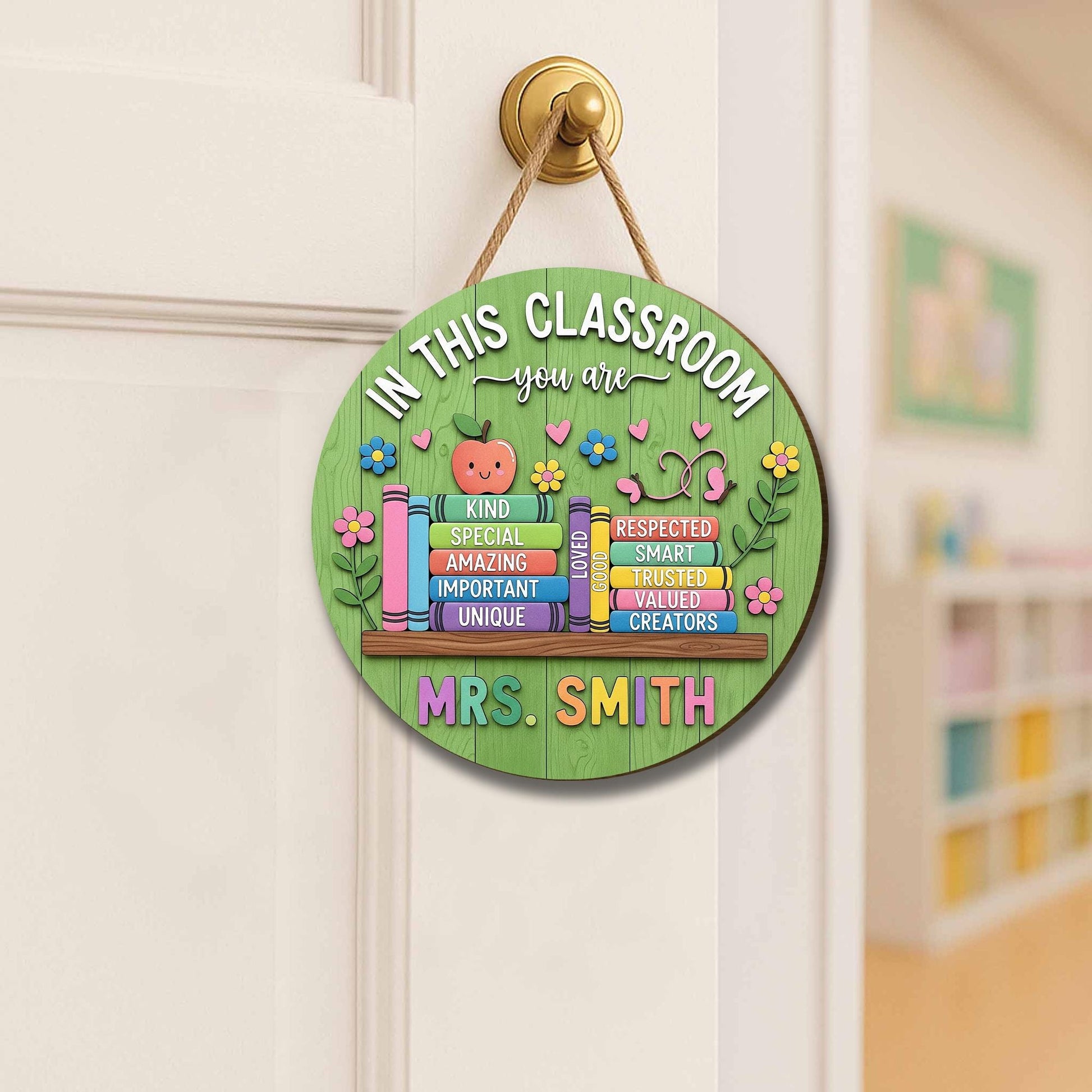 Custom Classroom Sign for Teachers | Personalized Wooden Door Hanger for Back to School | Teacher Gift Decor | Name Classroom Plaque
