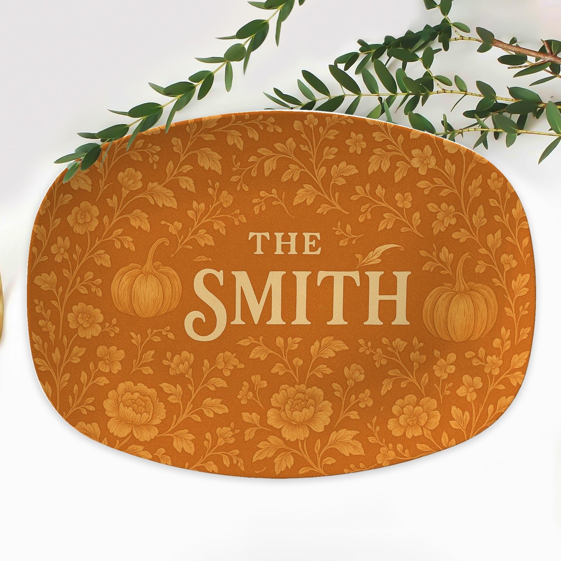 Custom Chinoiserie Pumpkin Platter - Personalized Fall Decor Plate - Orange Floral Thanksgiving Gift for Grandma - Vintage Style DECOR only