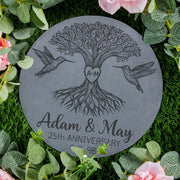 Custom Anniversary Garden Stone - Tree of Life with Hummingbirds - Personalized Couple Yard Decor - Outdoor Gift for Wedding gift