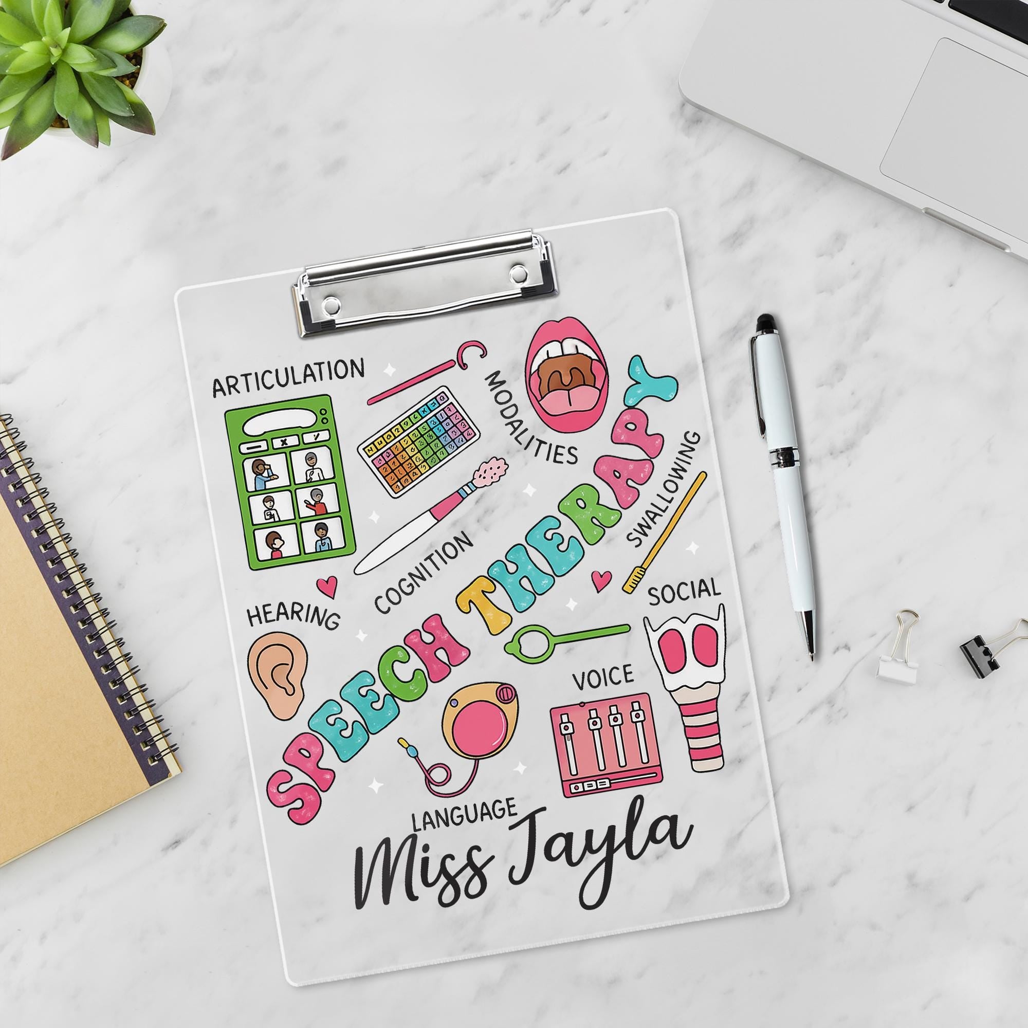Personalized Speech Therapy Clipboard for SLP, Custom Name Gift for Speech Language Pathologist, SLPA Clinical School Office Accessory