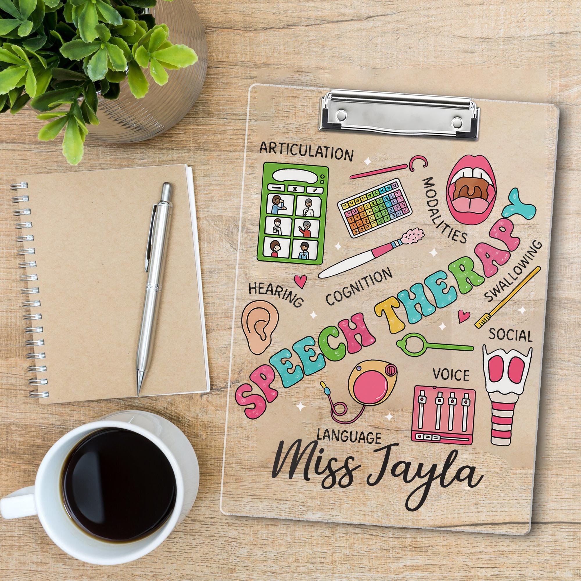 Personalized Speech Therapy Clipboard for SLP, Custom Name Gift for Speech Language Pathologist, SLPA Clinical School Office Accessory