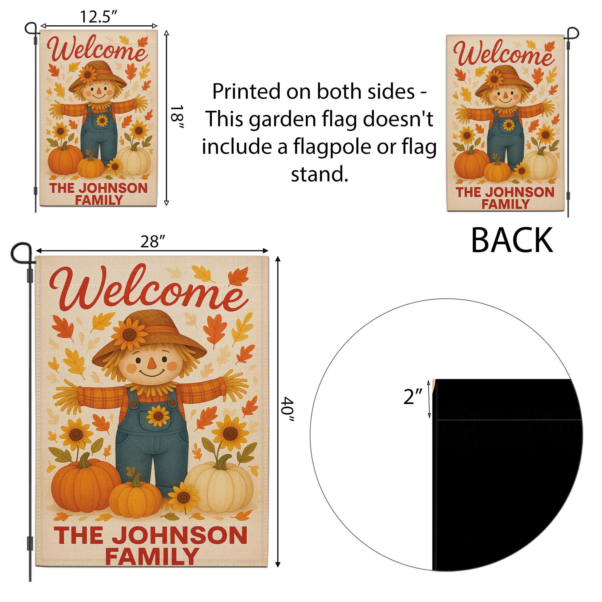 Personalized Scarecrow Garden Flag, Custom Fall Yard Sign, Pumpkin Autumn Decor, Welcome Family Name Flag, Thanksgiving Outdoor