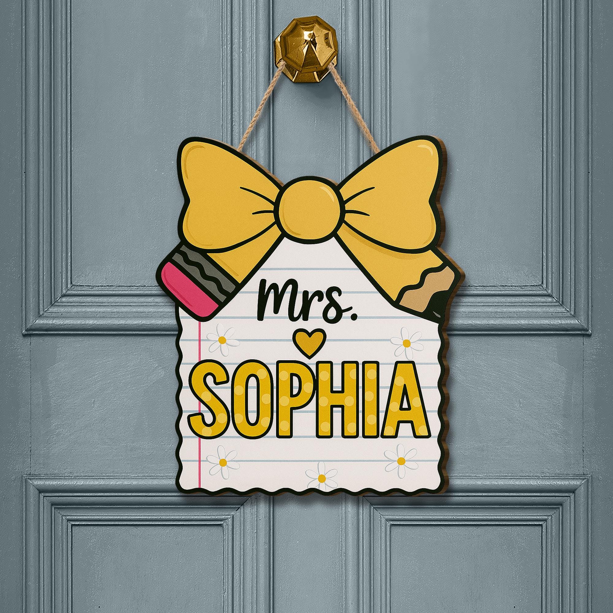 Coquette Teacher Door Sign - Personalized Pencil Name Plaque - Back to School Classroom Decor - Cute Custom Sign for Teachers