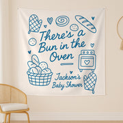 There’s a Bun in the Oven Tapestry – Custom Baby Shower Banner with Name for Baking Theme or Gender Neutral Party Decor