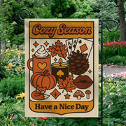 Cozy Season Garden Flag, Fall Yard Decor, Autumn Outdoor Sign, Retro Pumpkin Banner, Cute Seasonal Flag, Have a Nice Day Gift