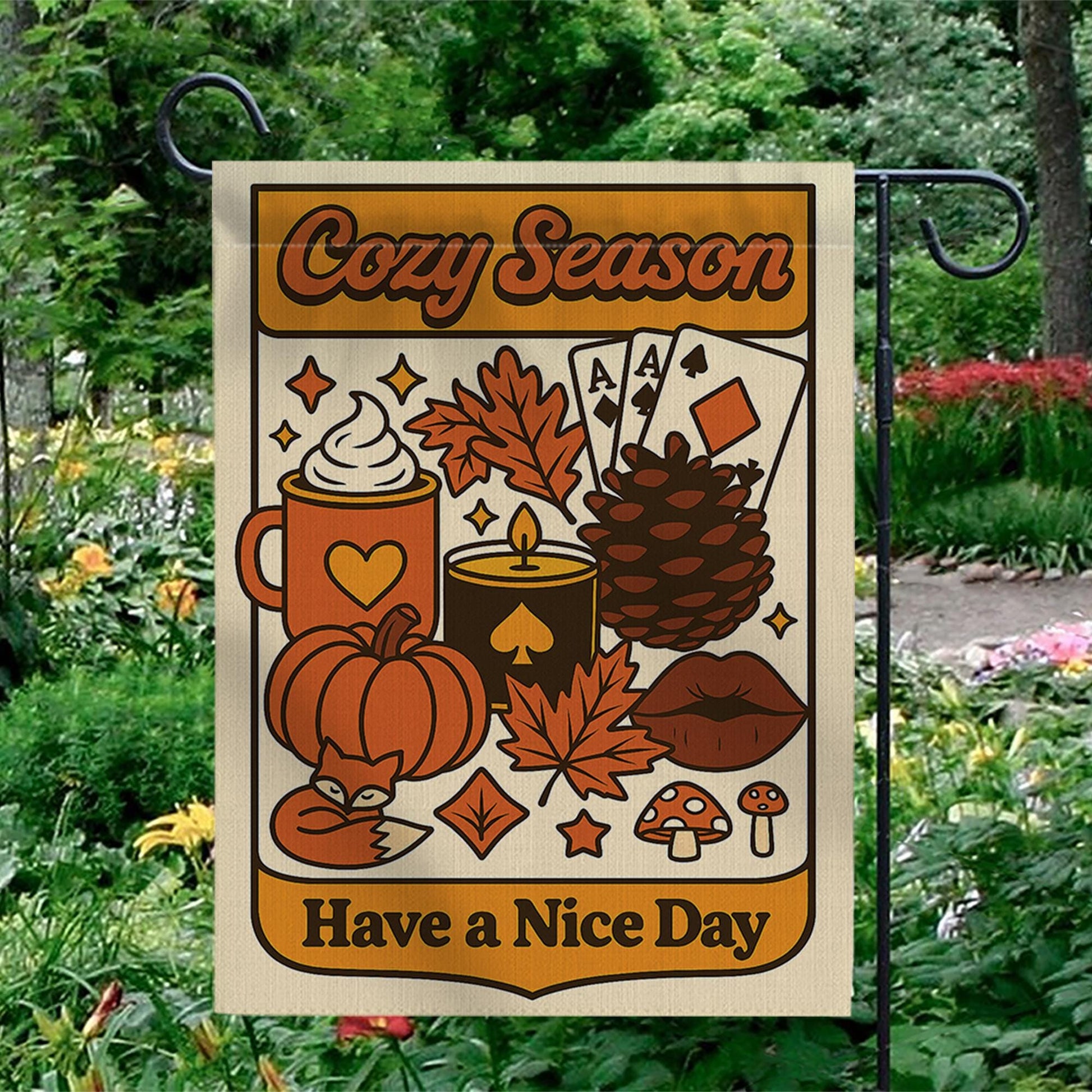 Cozy Season Garden Flag, Fall Yard Decor, Autumn Outdoor Sign, Retro Pumpkin Banner, Cute Seasonal Flag, Have a Nice Day Gift