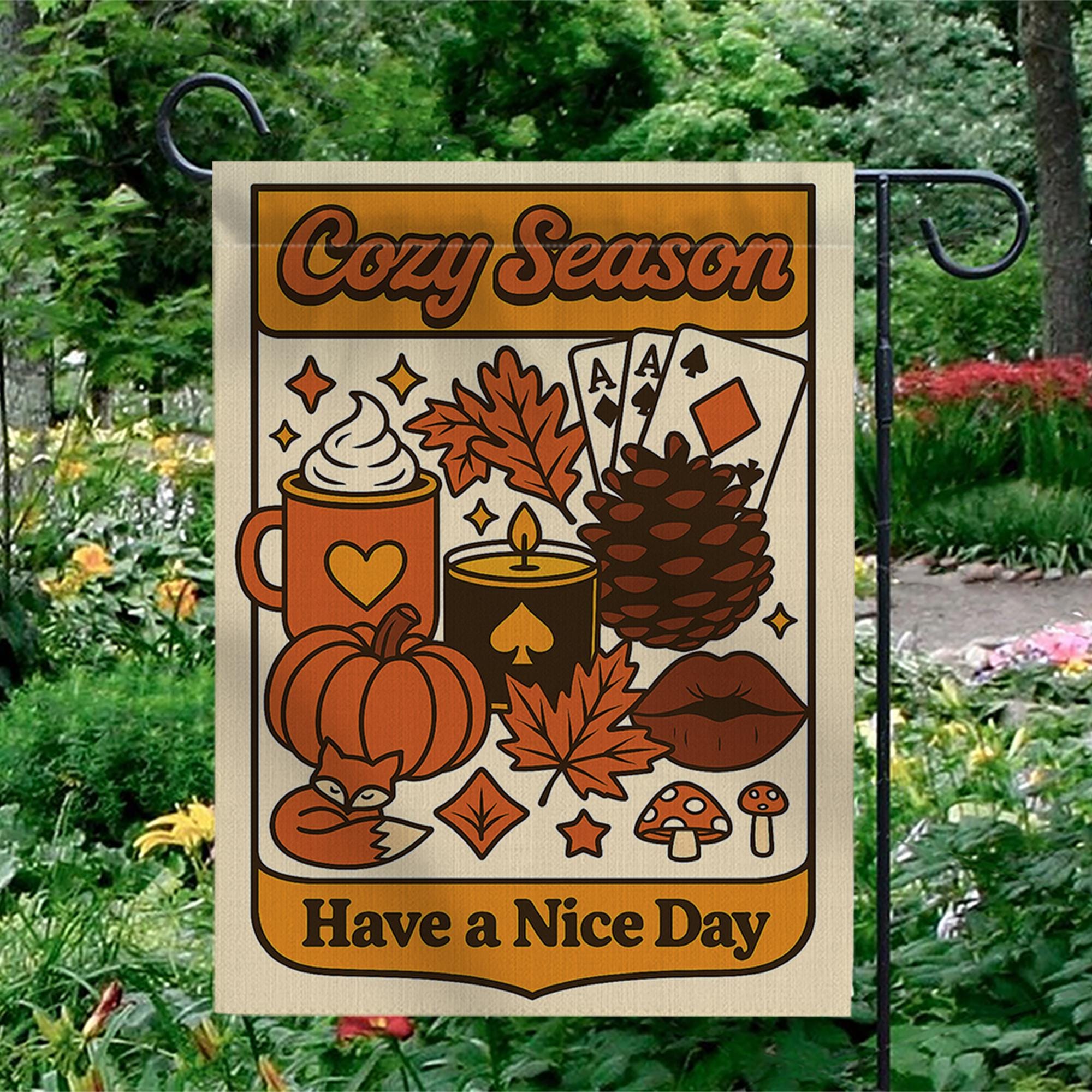 Cozy Season Garden Flag, Fall Yard Decor, Autumn Outdoor Sign, Retro Pumpkin Banner, Cute Seasonal Flag, Have a Nice Day Gift