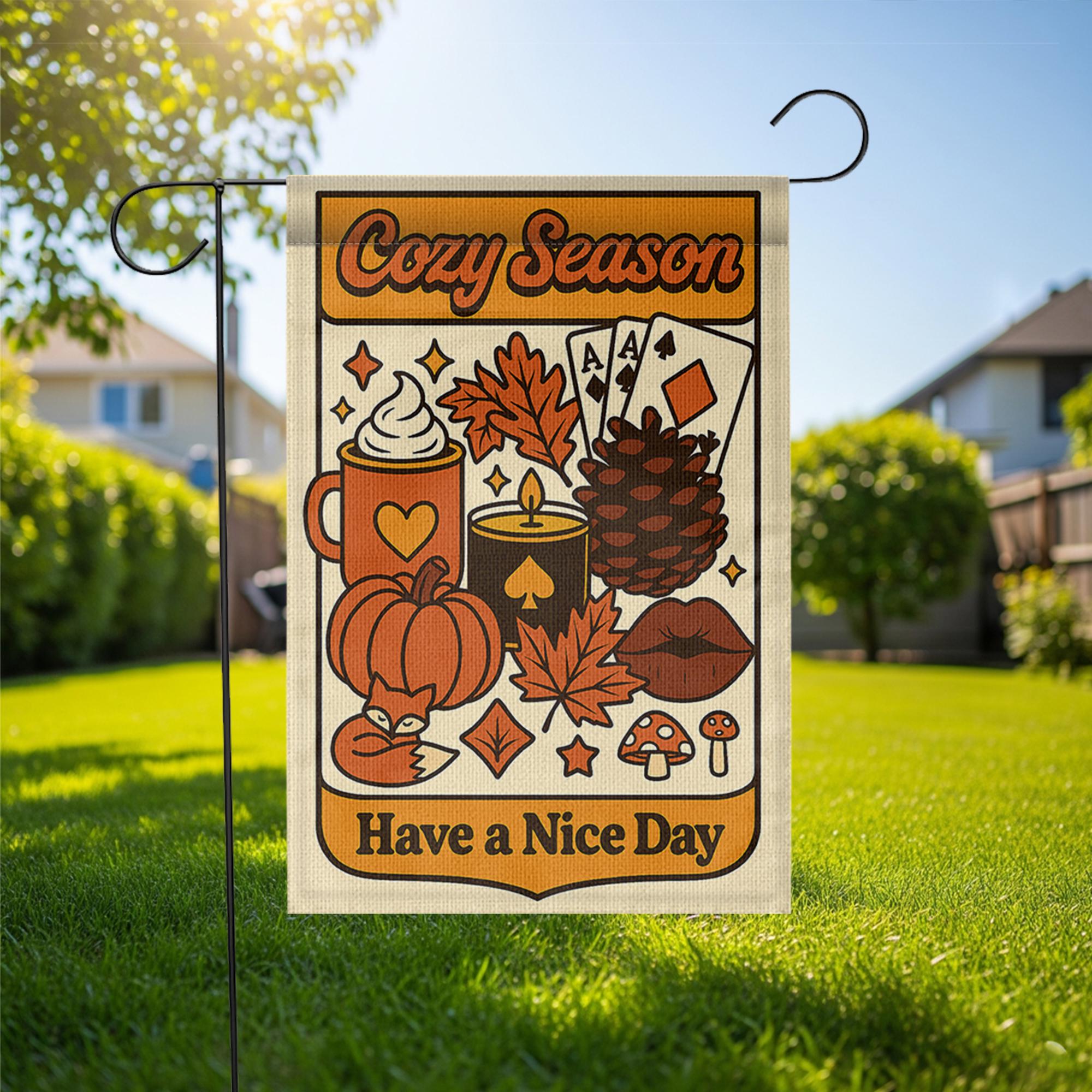 Cozy Season Garden Flag, Fall Yard Decor, Autumn Outdoor Sign, Retro Pumpkin Banner, Cute Seasonal Flag, Have a Nice Day Gift