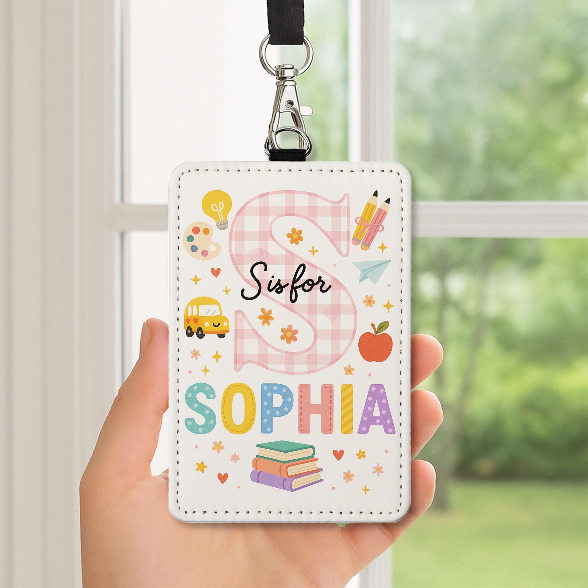 Personalized School ID Badge Holder, Cute Name Tag for Kids, S is for Teacher Lanyard, Back to School Gift, Custom Teacher Badge