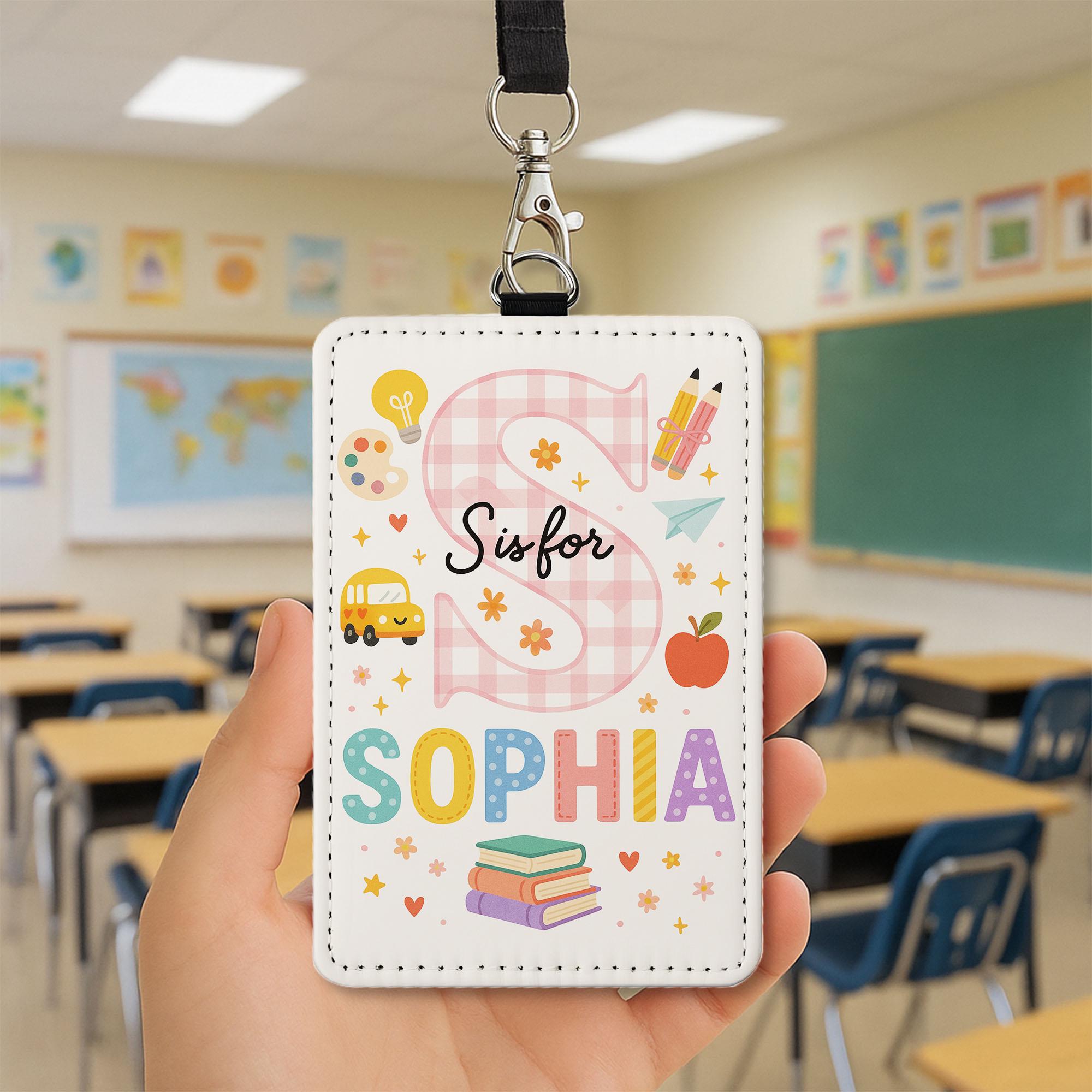 Personalized School ID Badge Holder, Cute Name Tag for Kids, S is for Teacher Lanyard, Back to School Gift, Custom Teacher Badge
