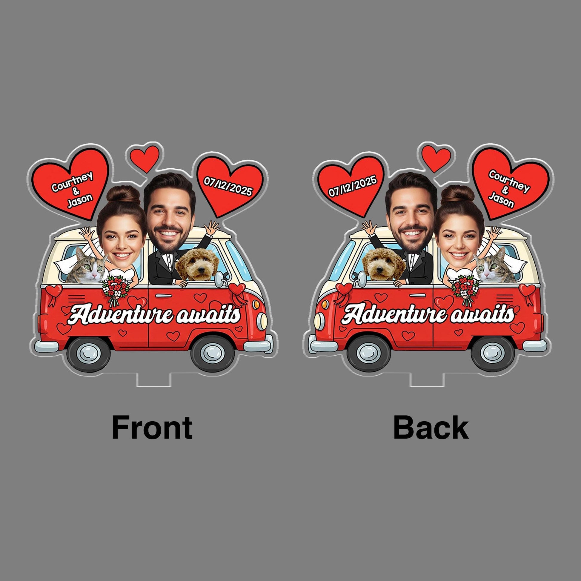 Custom Couple Car Photo Standee | Personalized Faces Camper Wedding Gift | Adventure Awaits Car Decor | Funny Van Road Trip Keepsake