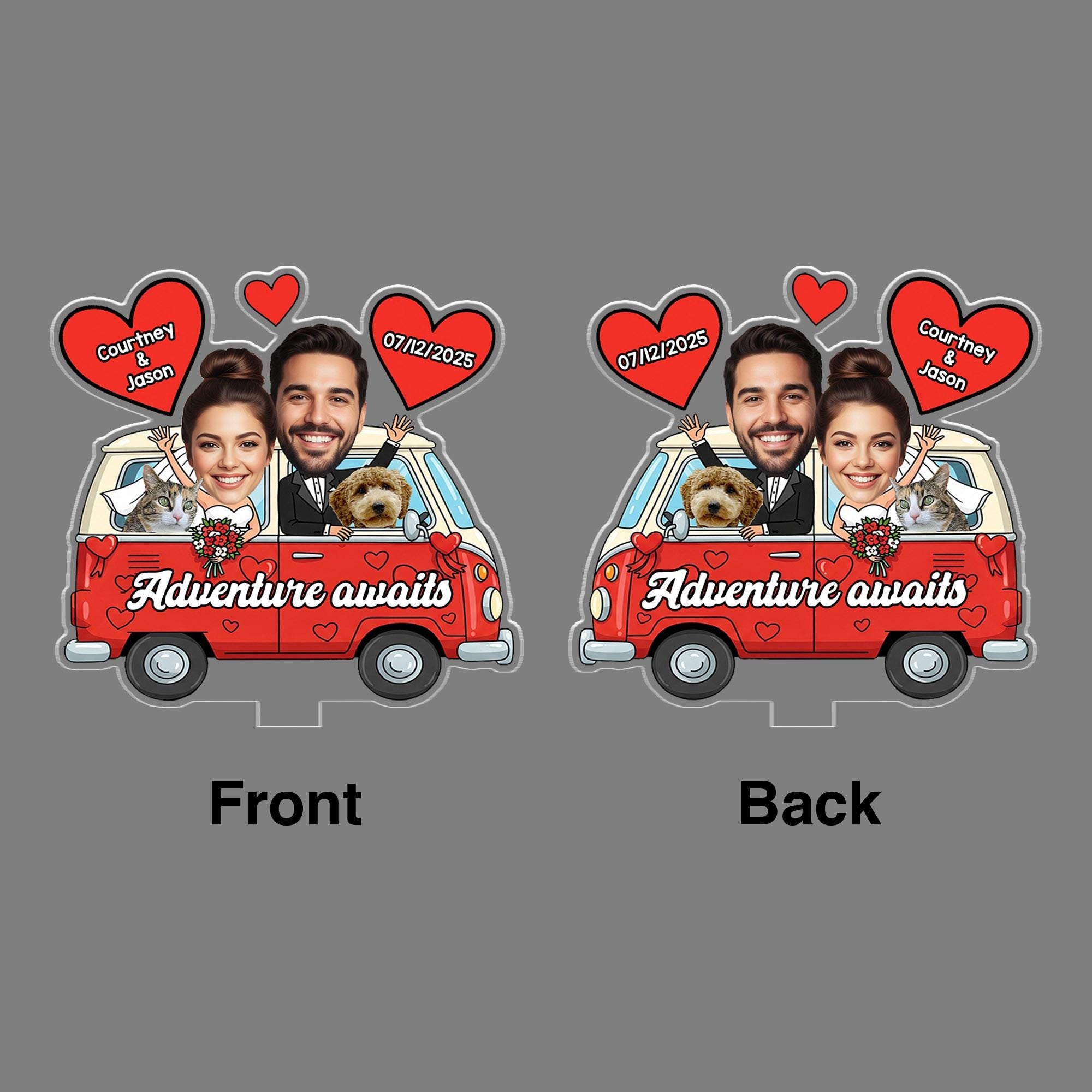 Custom Couple Car Photo Standee | Personalized Faces Camper Wedding Gift | Adventure Awaits Car Decor | Funny Van Road Trip Keepsake