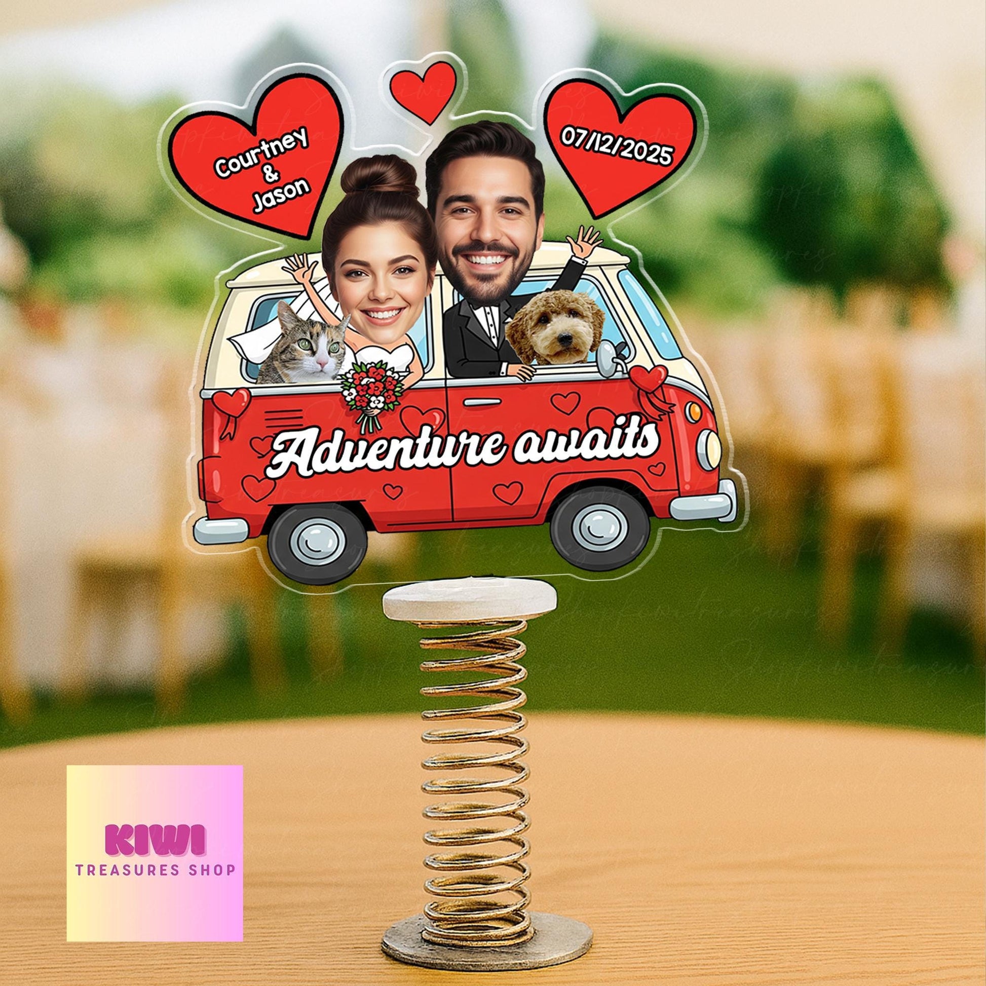 Custom Couple Car Photo Standee | Personalized Faces Camper Wedding Gift | Adventure Awaits Car Decor | Funny Van Road Trip Keepsake