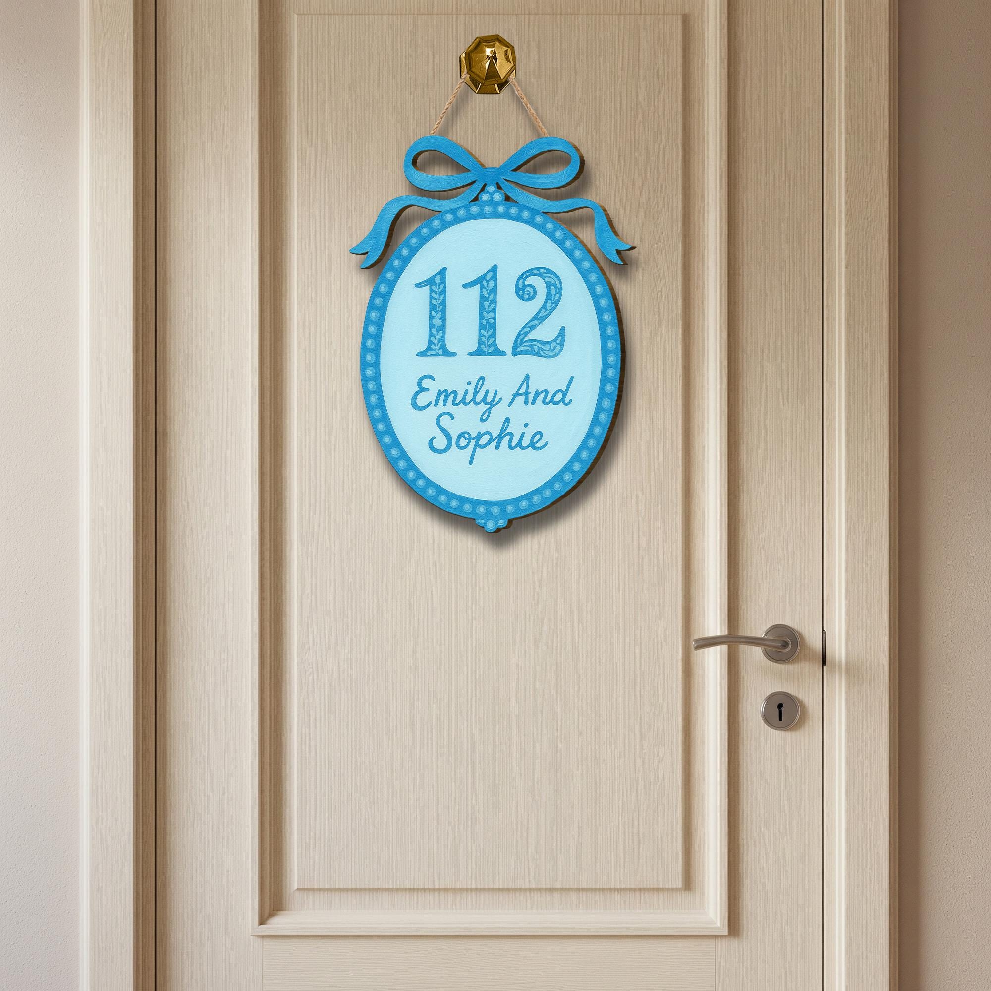 Custom Chinoiserie Dorm Sign, Blue And Pink Personalized Room Door Hanger, Preppy Name Plaque, College Roommate Wooden Decor