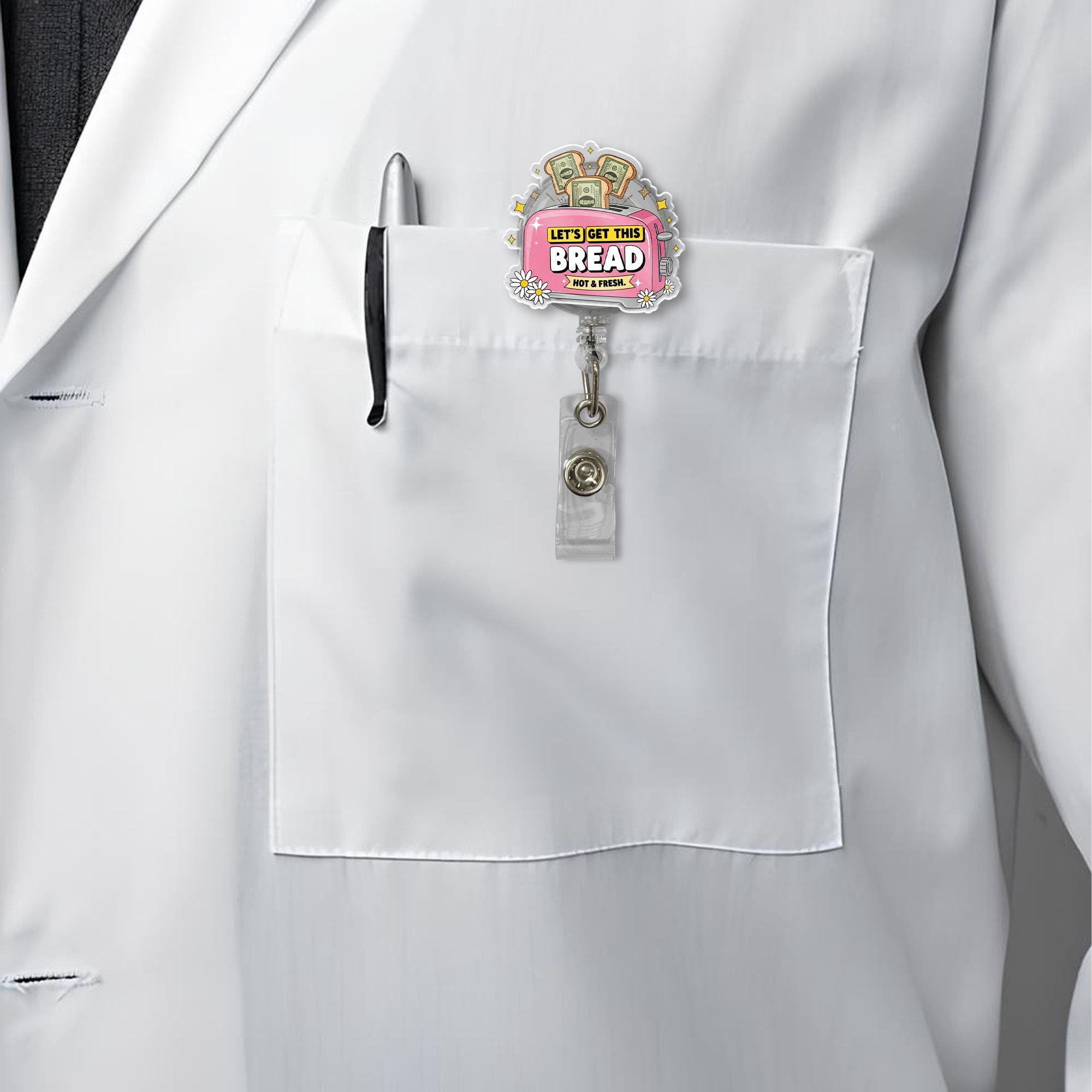 Let’s Get This Bread Badge Reel, Funny Work ID Holder, Cute Money Toaster Clip, Office Humor Badge, Retractable Name Tag