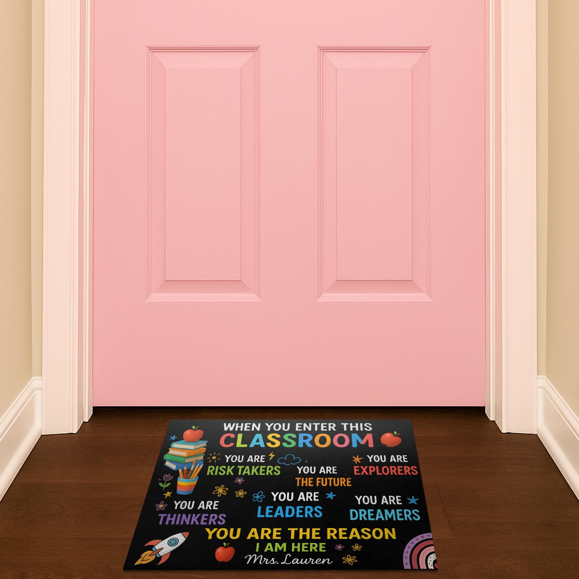 Colorful Classroom Doormat, Motivational Teacher Rug, Back to School Entry Mat, Custom Welcome Mat, Inspiring School Decor