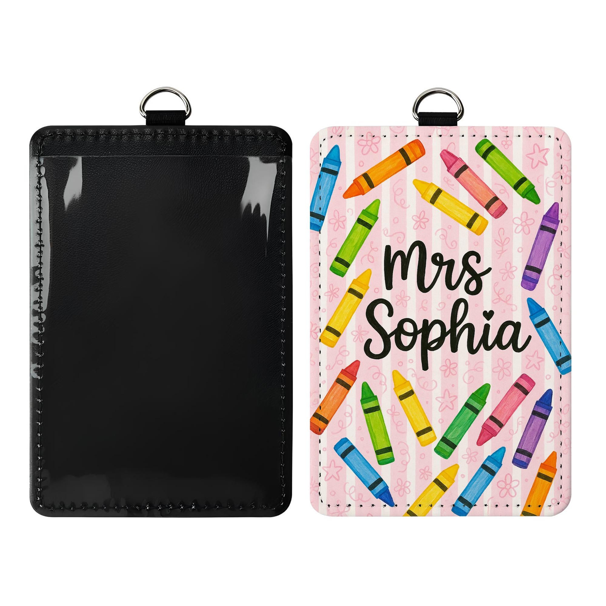 Personalized Crayon Badge Holder, Teacher Name Tag with Lanyard, Cute Classroom ID Card, Back to School Teacher Accessory
