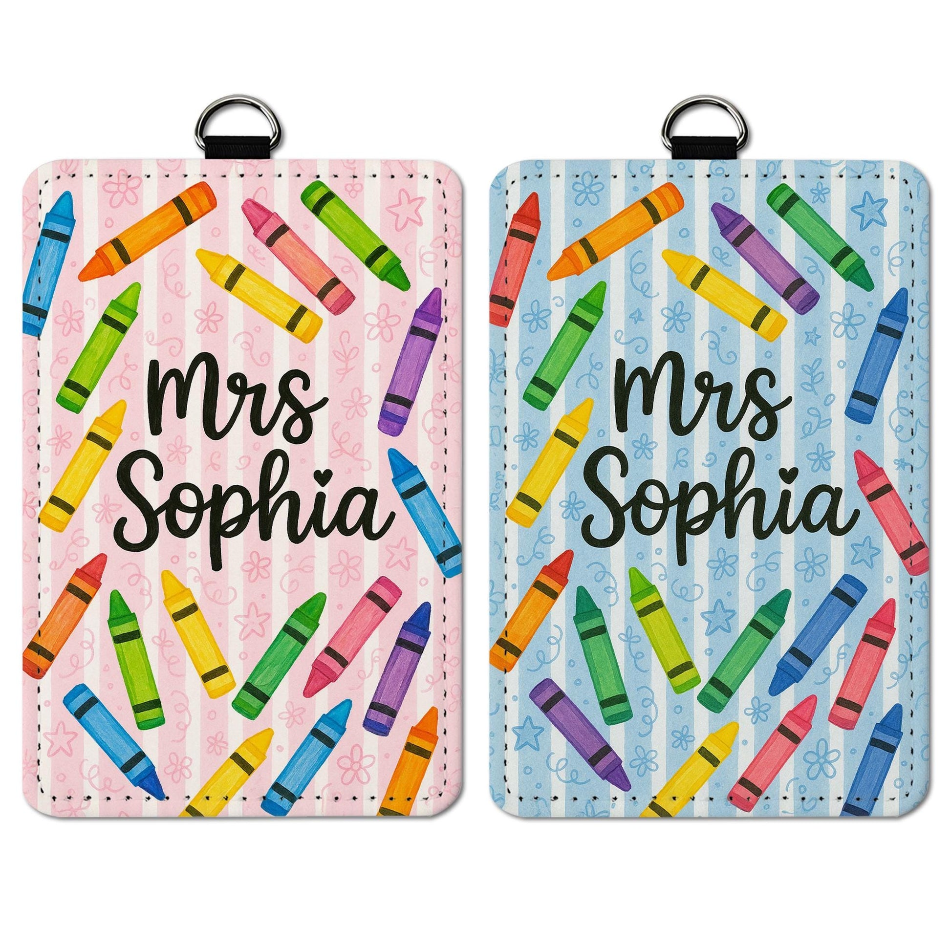 Personalized Crayon Badge Holder, Teacher Name Tag with Lanyard, Cute Classroom ID Card, Back to School Teacher Accessory