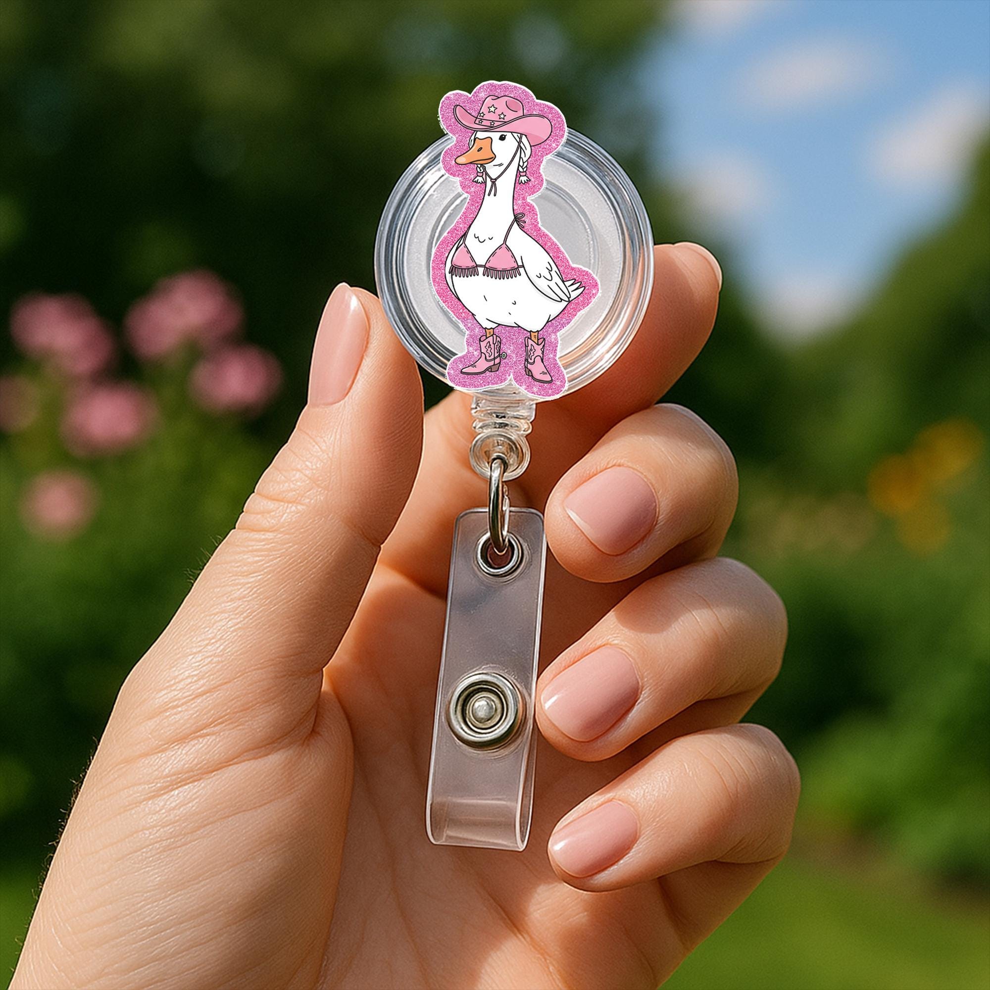 Cowgirl Goose Badge Reel, Funny Goose ID Holder, Western Nurse Badge Clip, Cute Farm Animal Lanyard, Cute Office Badge Reel