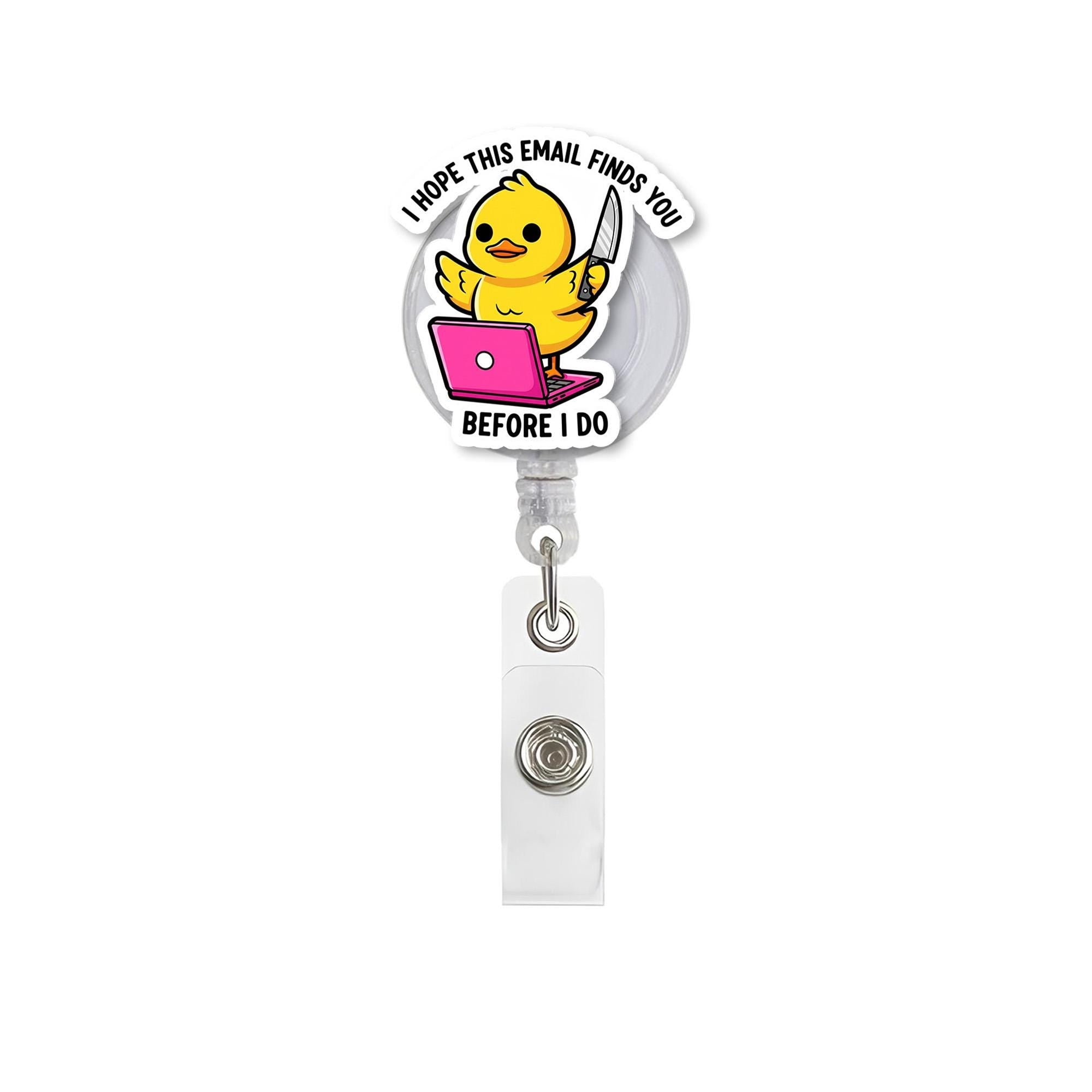 Funny Office Badge Reel | Duck Email Quote ID Holder | Work Humor Lanyard Clip | Sarcastic Office Gift | Cute Retractable Badge Tag