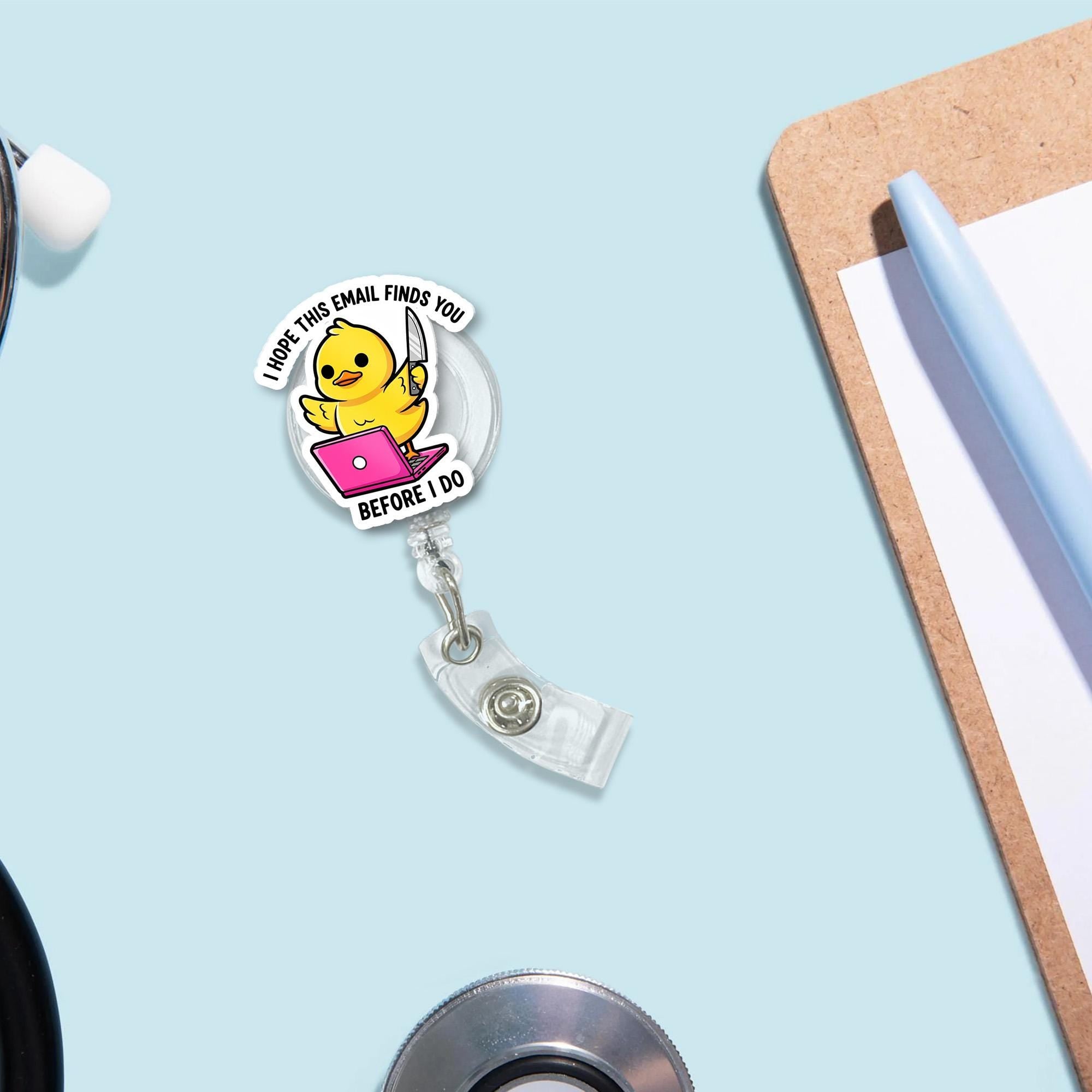 Funny Office Badge Reel | Duck Email Quote ID Holder | Work Humor Lanyard Clip | Sarcastic Office Gift | Cute Retractable Badge Tag