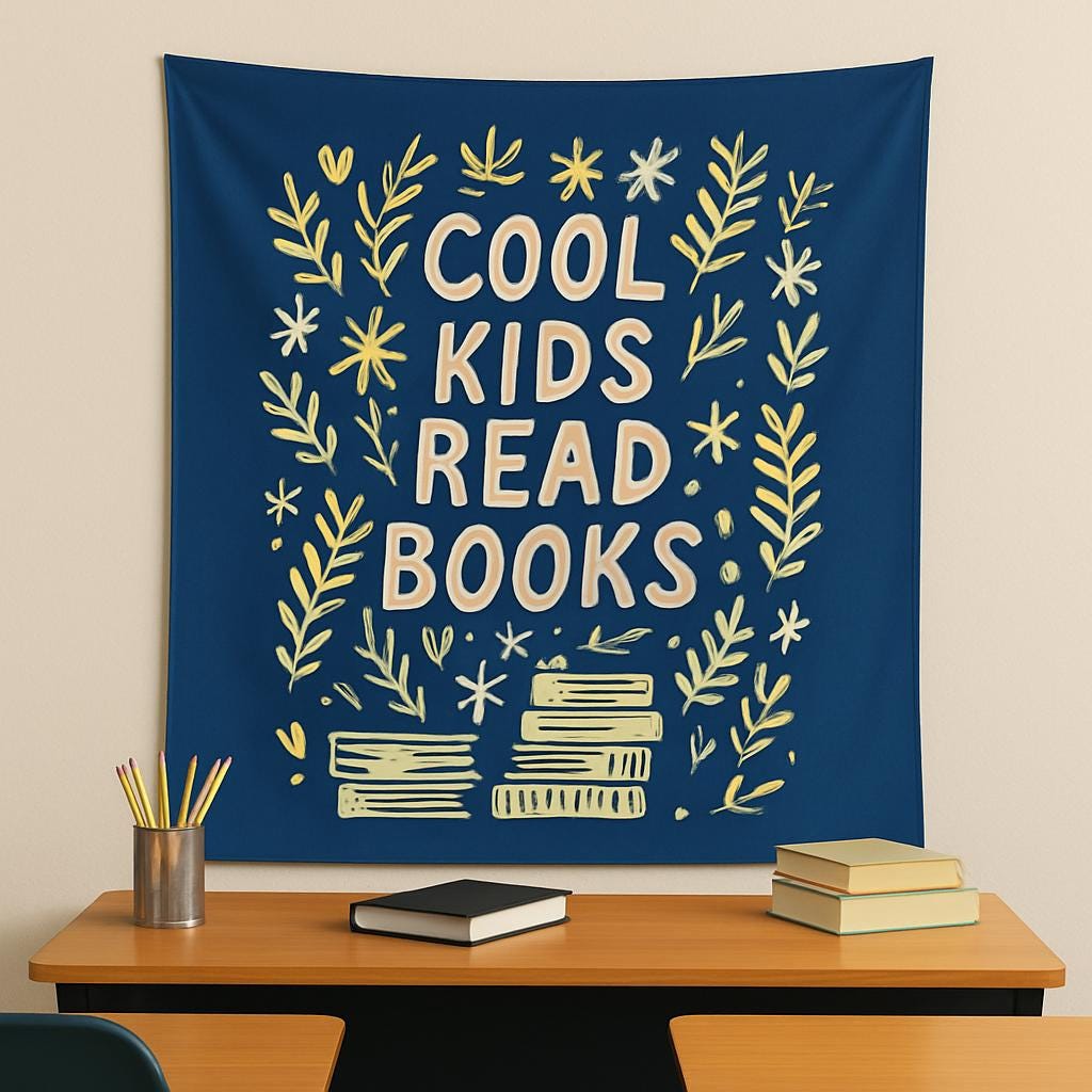 Cool Kids Read Books Tapestry | Motivational Classroom Wall Art | Children’s Reading Corner Decor | Inspirational Teacher Gift