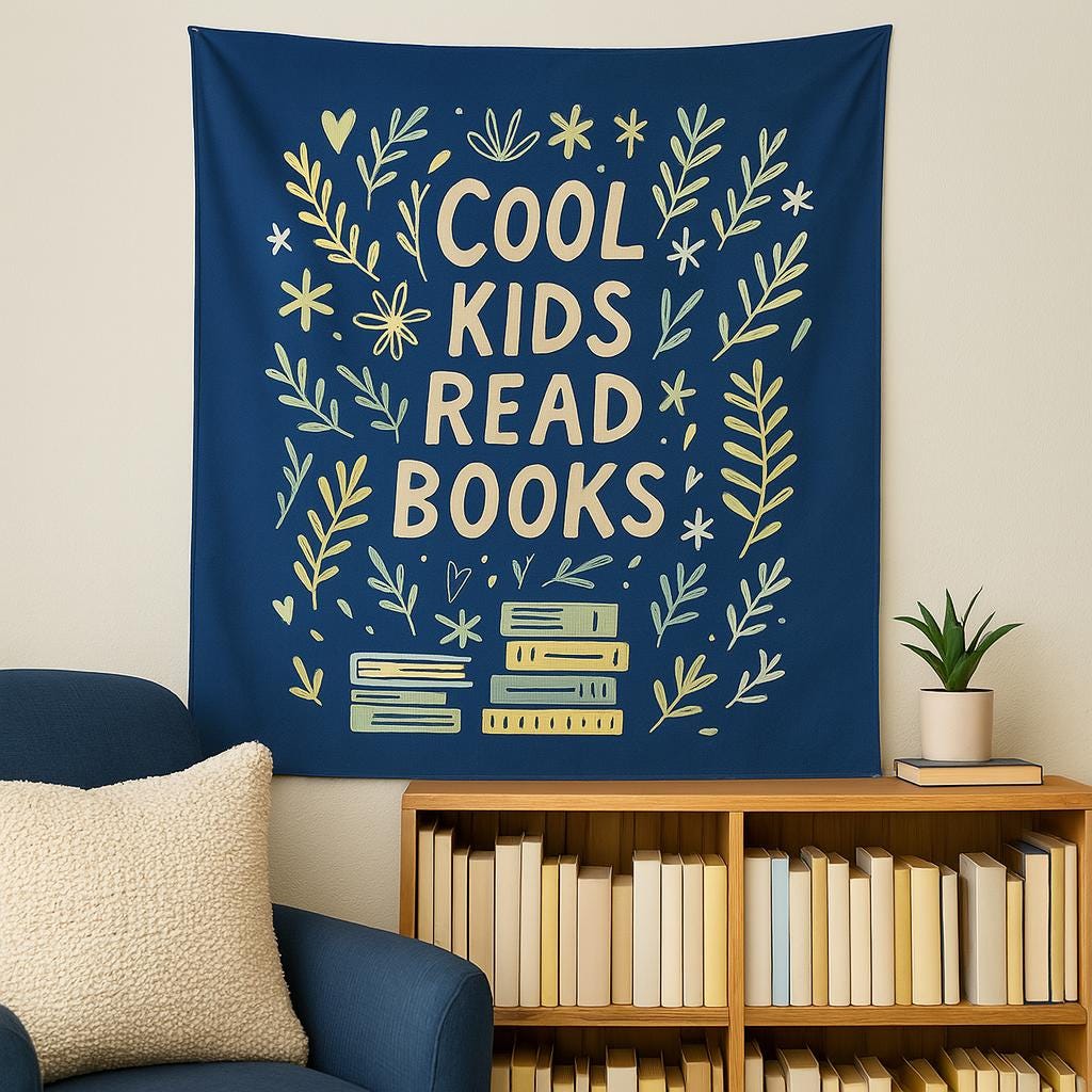 Cool Kids Read Books Tapestry | Motivational Classroom Wall Art | Children’s Reading Corner Decor | Inspirational Teacher Gift