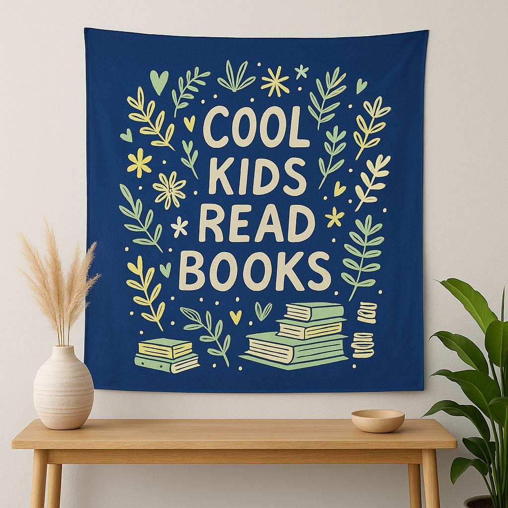 Cool Kids Read Books Tapestry | Motivational Classroom Wall Art | Children’s Reading Corner Decor | Inspirational Teacher Gift