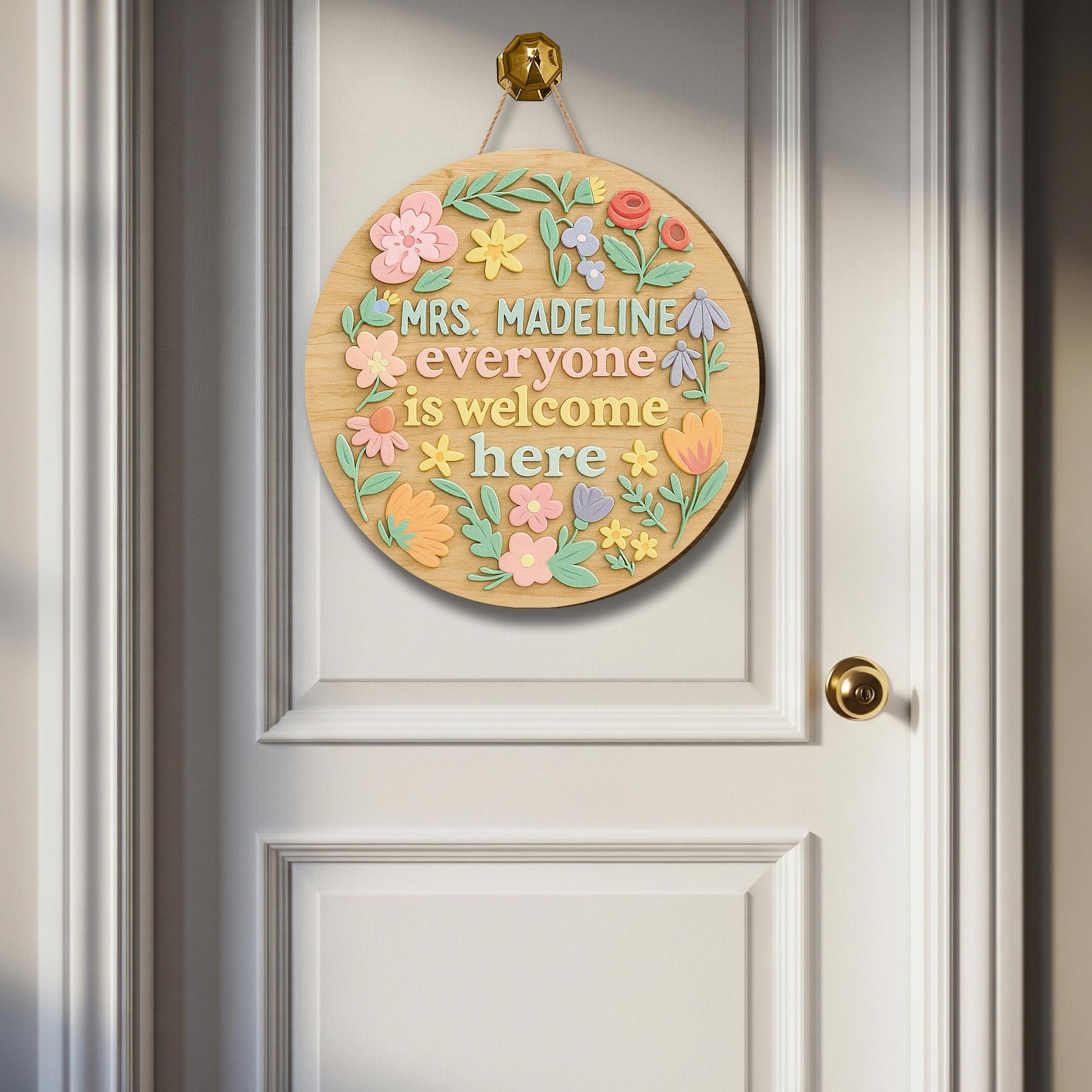 Personalized Classroom Welcome Sign with Flowers – Custom Floral Teacher Door Hanger – Everyone Is Welcome Back to School Decor for Teacher