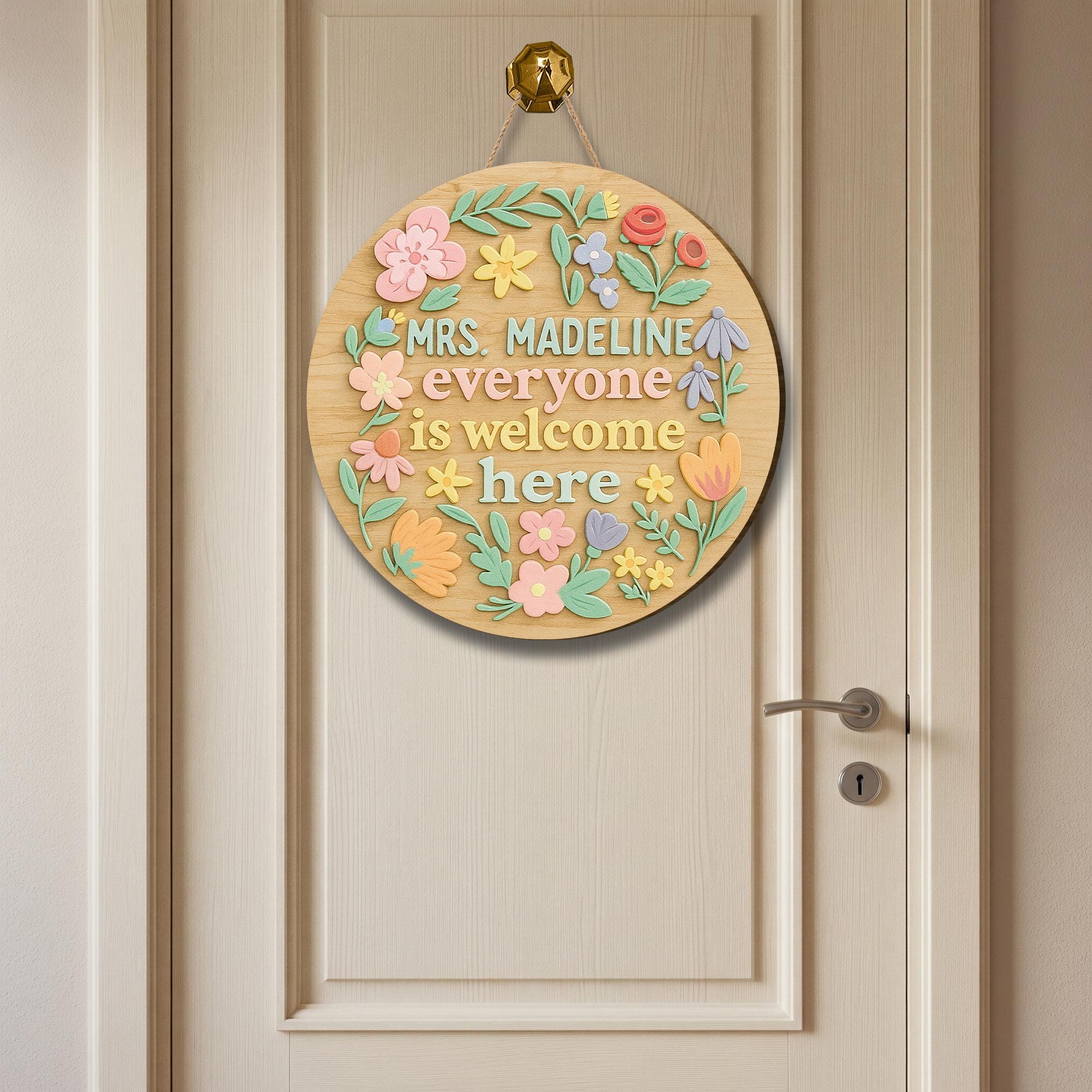 Personalized Classroom Welcome Sign with Flowers – Custom Floral Teacher Door Hanger – Everyone Is Welcome Back to School Decor for Teacher