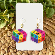Colorful Speech Therapy Earrings – SLP Cube Design Gift for Speech Pathologists, Language Teachers, Fun Education Jewelry for Women