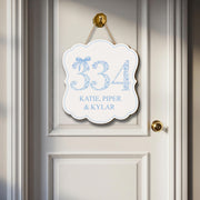 Custom Chinoiserie Dorm Door Sign | Personalized Room Number & Name Plaque | Blue Bow College Door Decor | Preppy Monogram Roommate Gift