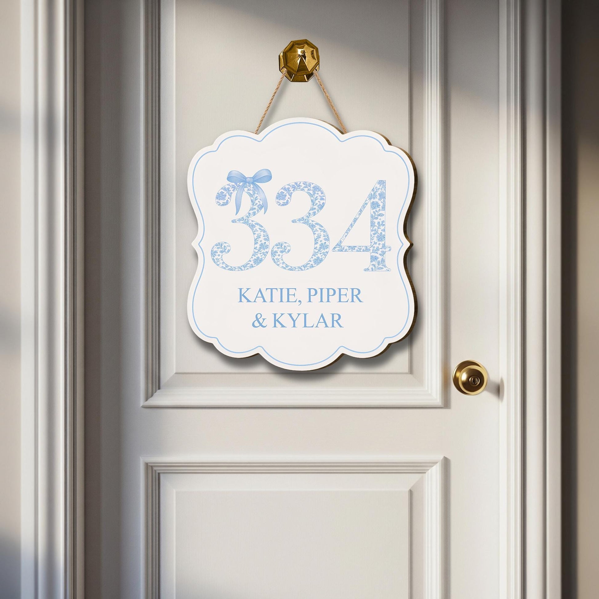 Custom Chinoiserie Dorm Door Sign | Personalized Room Number & Name Plaque | Blue Bow College Door Decor | Preppy Monogram Roommate Gift