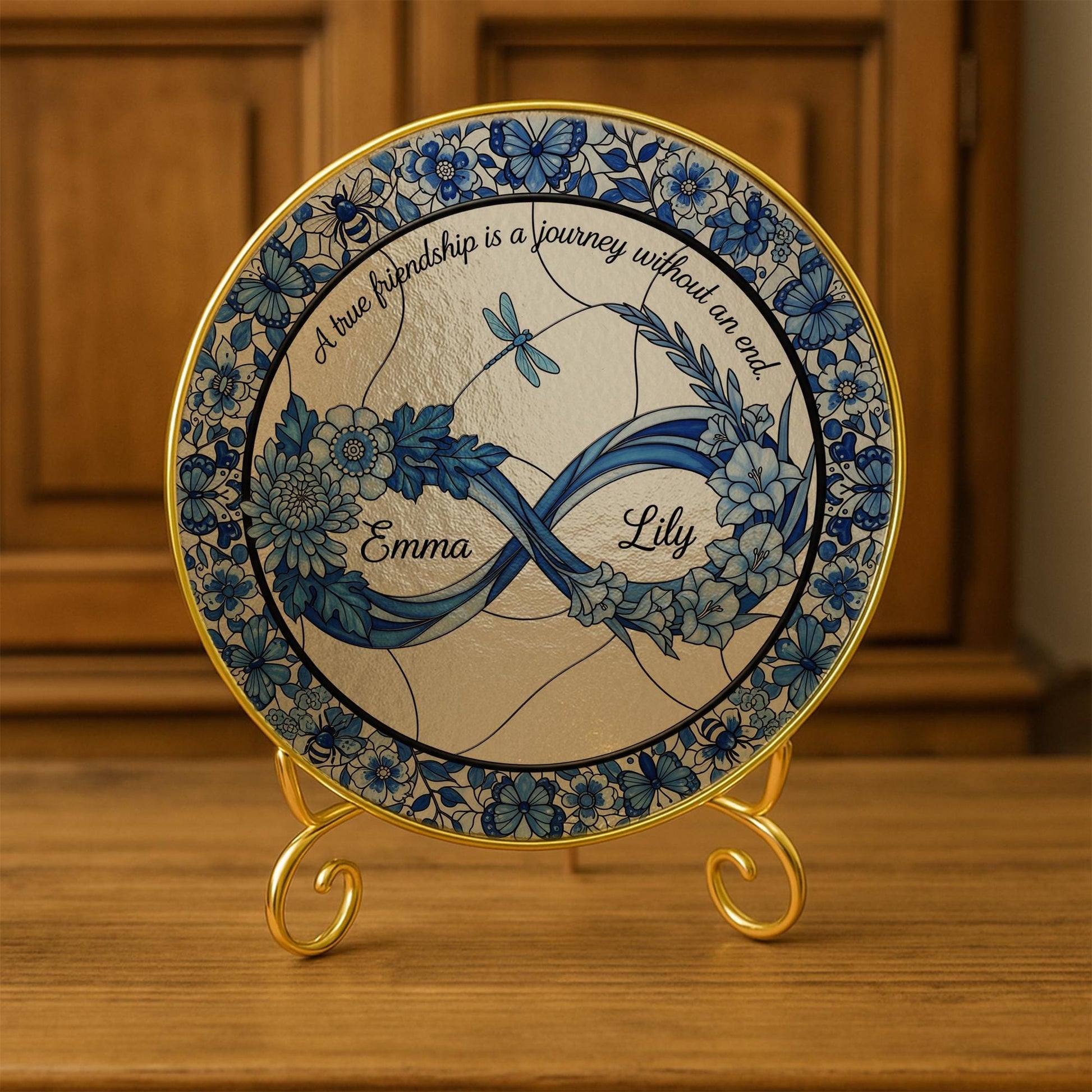 Custom Best Friend Glass Suncatcher – Personalized Infinity Floral Glass Gift – Friendship Quote Window Hanging