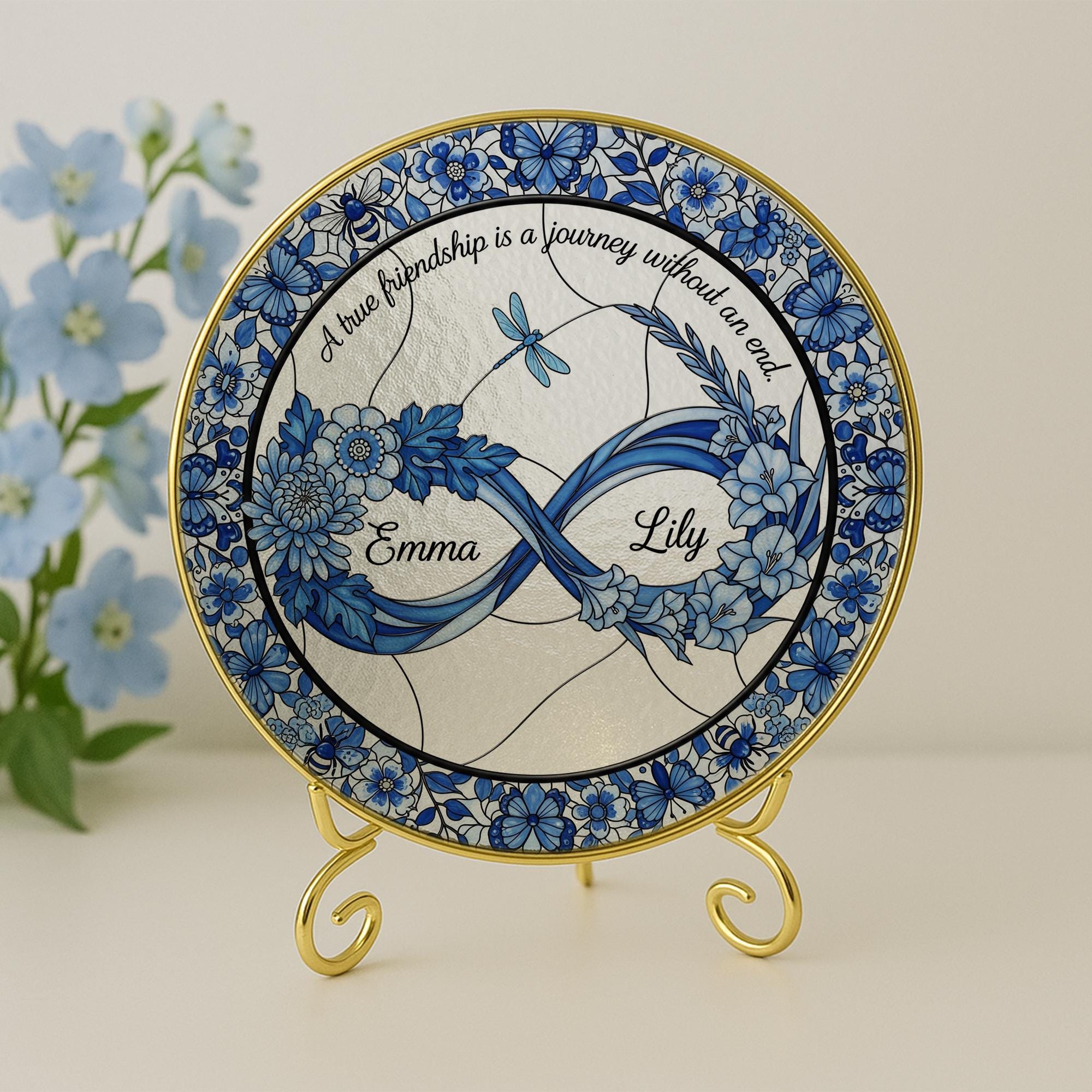 Custom Best Friend Glass Suncatcher – Personalized Infinity Floral Glass Gift – Friendship Quote Window Hanging