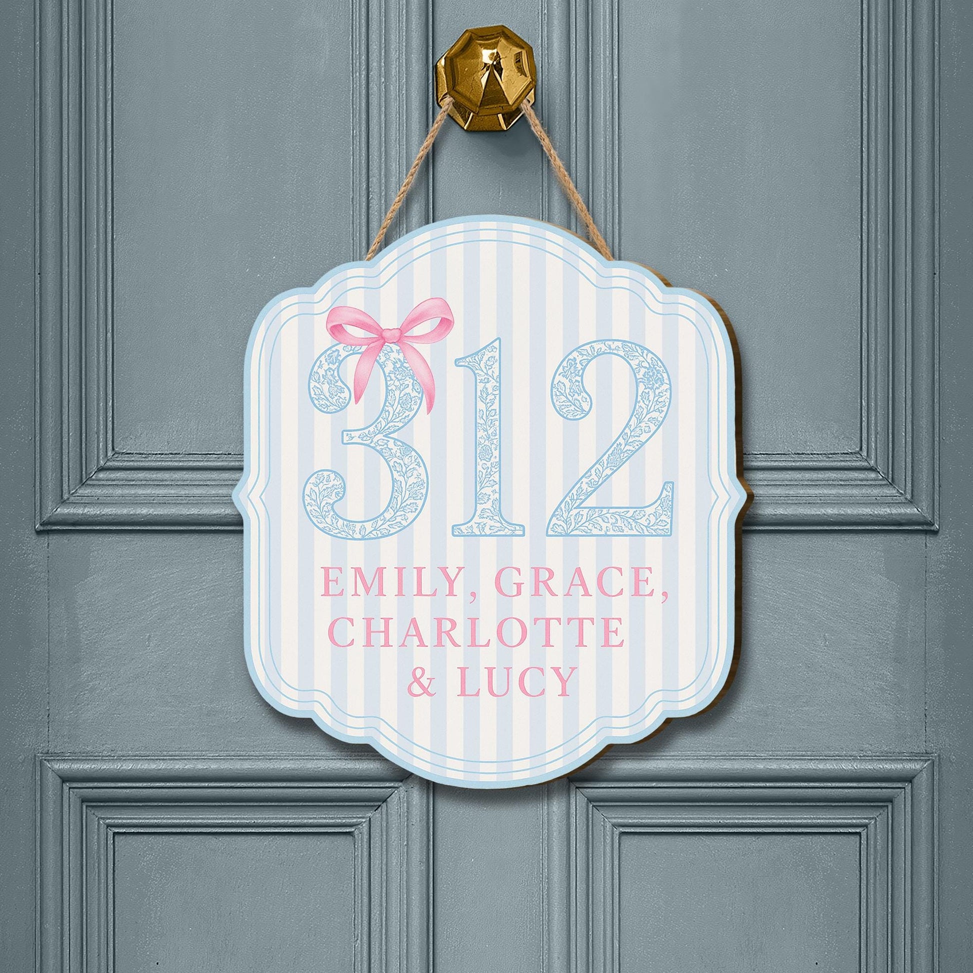 Custom Dorm Room Door Sign – Personalized Chinoiserie Room Number Plaque – Blue and Pink Roommate Name Sign – College Decor